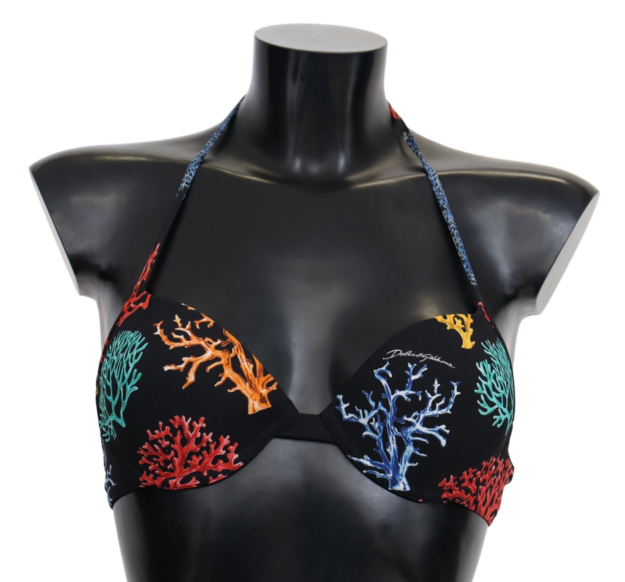 Chic Black Coral Print Bikini Top - ventzia