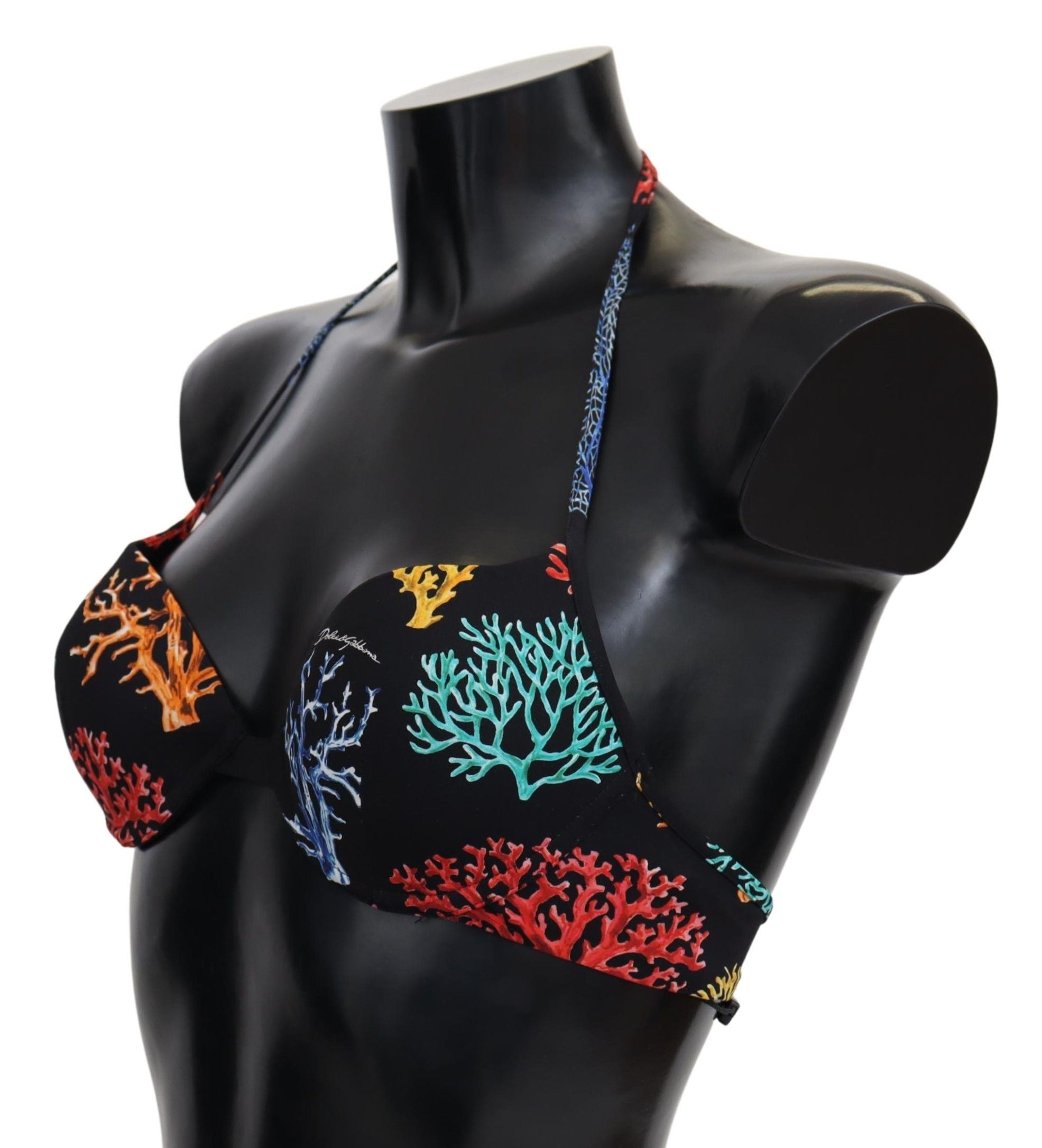 Chic Black Coral Print Bikini Top - ventzia