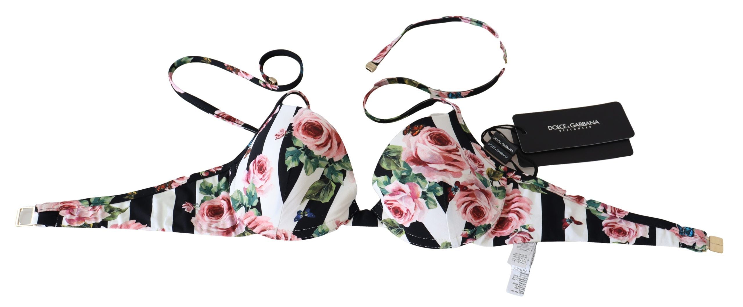 Chic Rose Print Bikini Top for Elegant Beach Days - ventzia