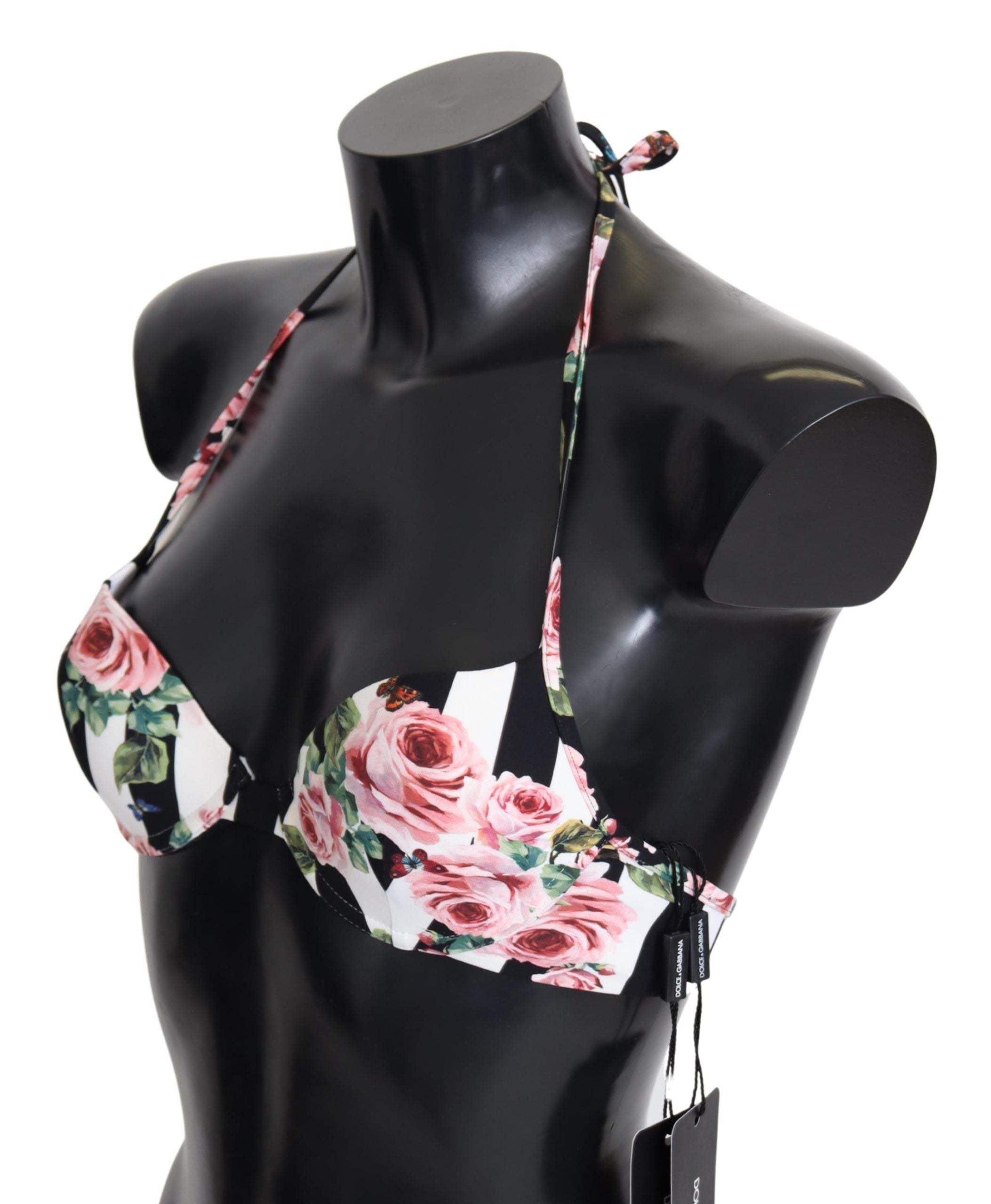 Chic Rose Print Bikini Top for Elegant Beach Days - ventzia