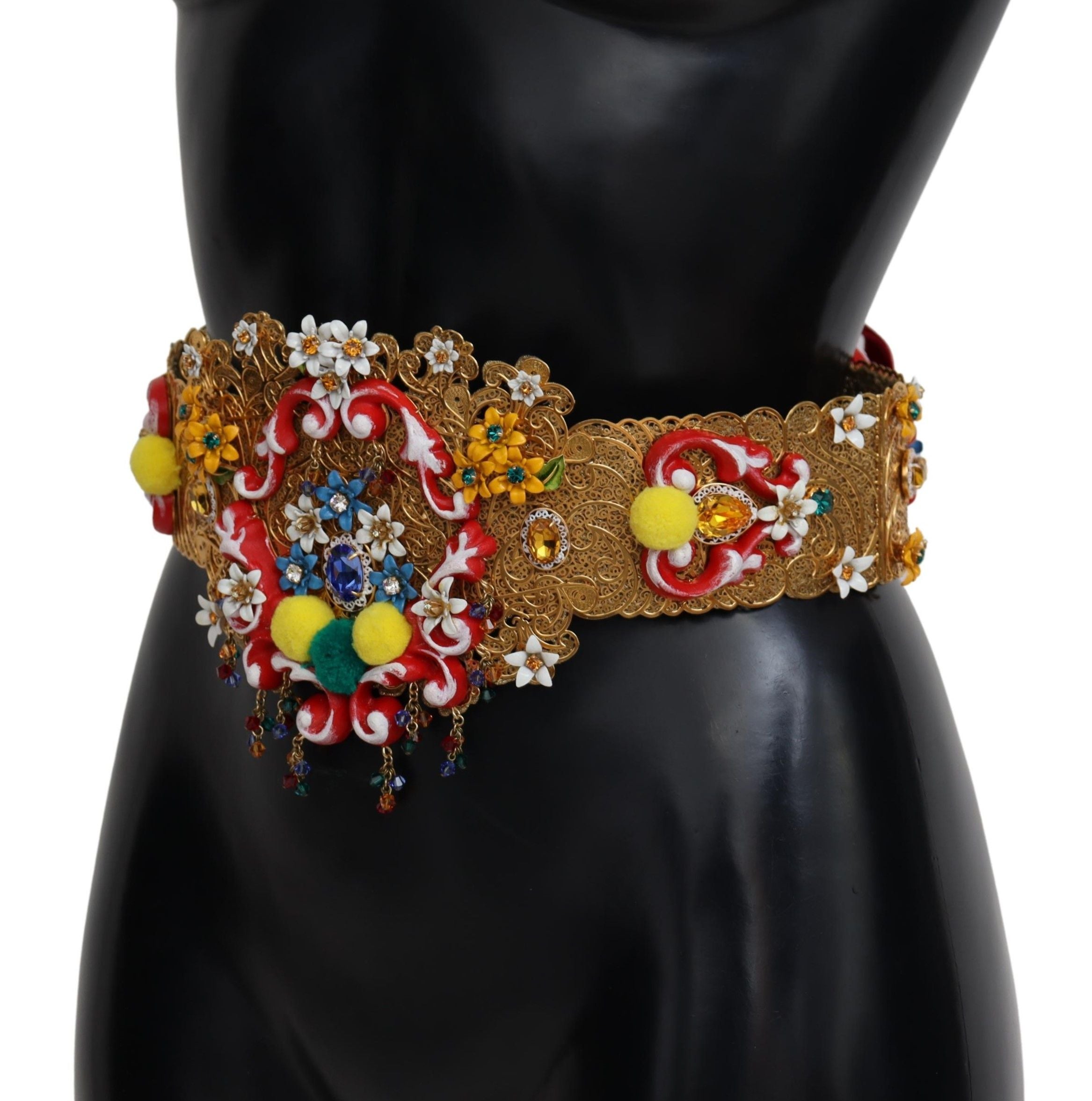 Gold-Tone Floral Crystal Waist Belt - ventzia