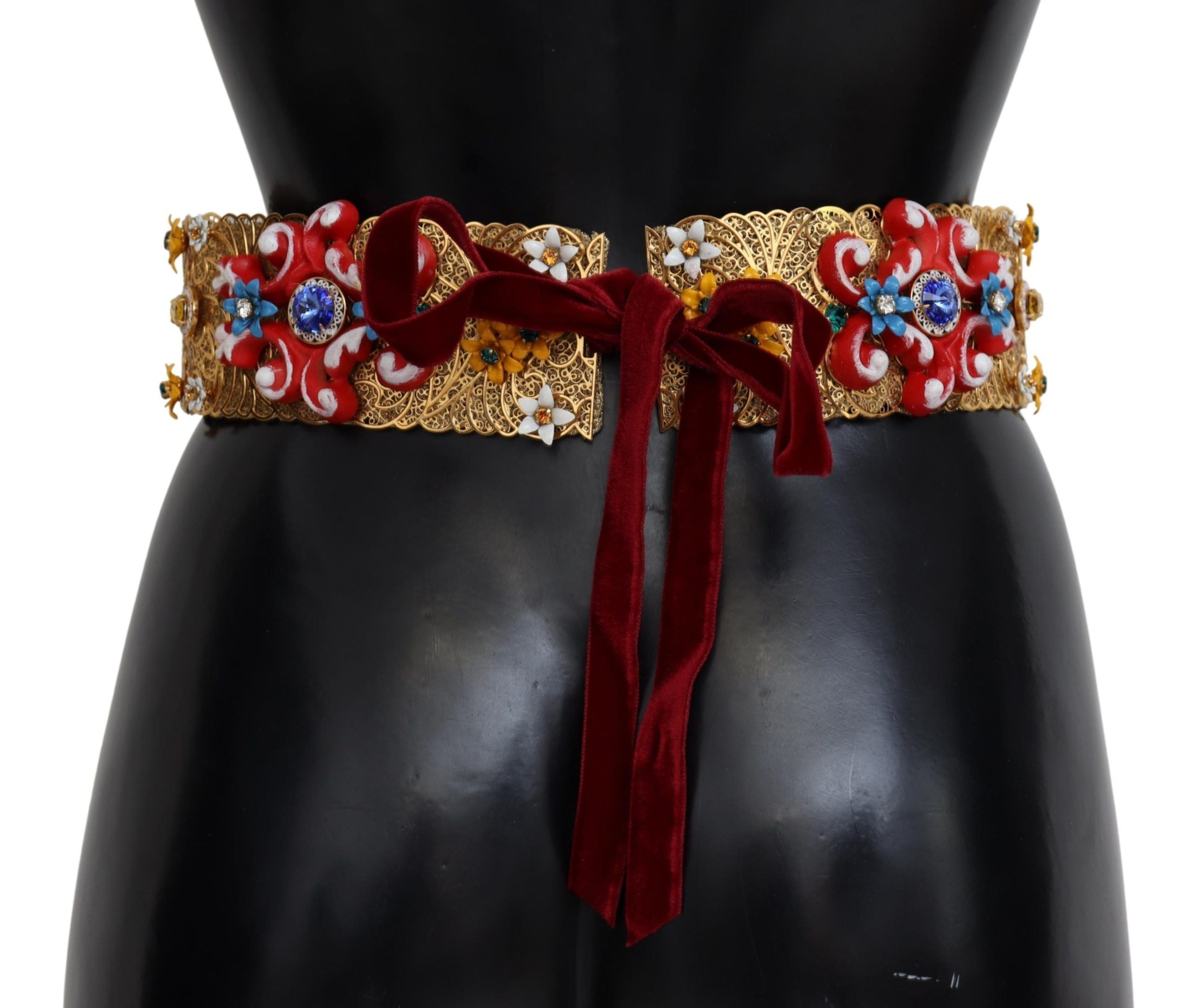 Gold-Tone Floral Crystal Waist Belt - ventzia