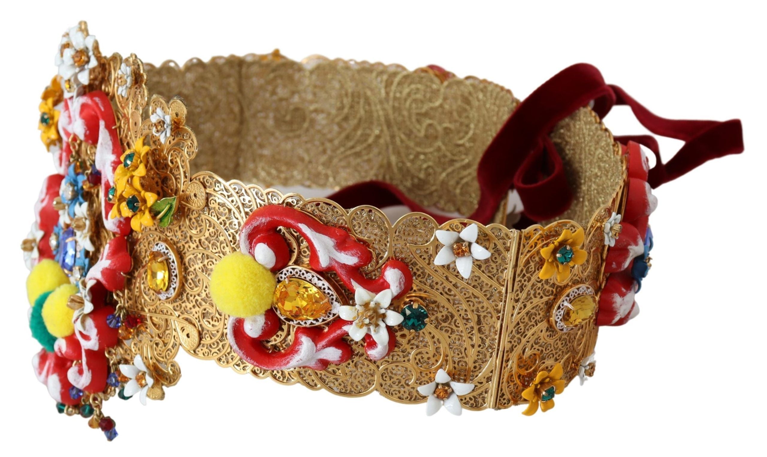Gold-Tone Floral Crystal Waist Belt - ventzia