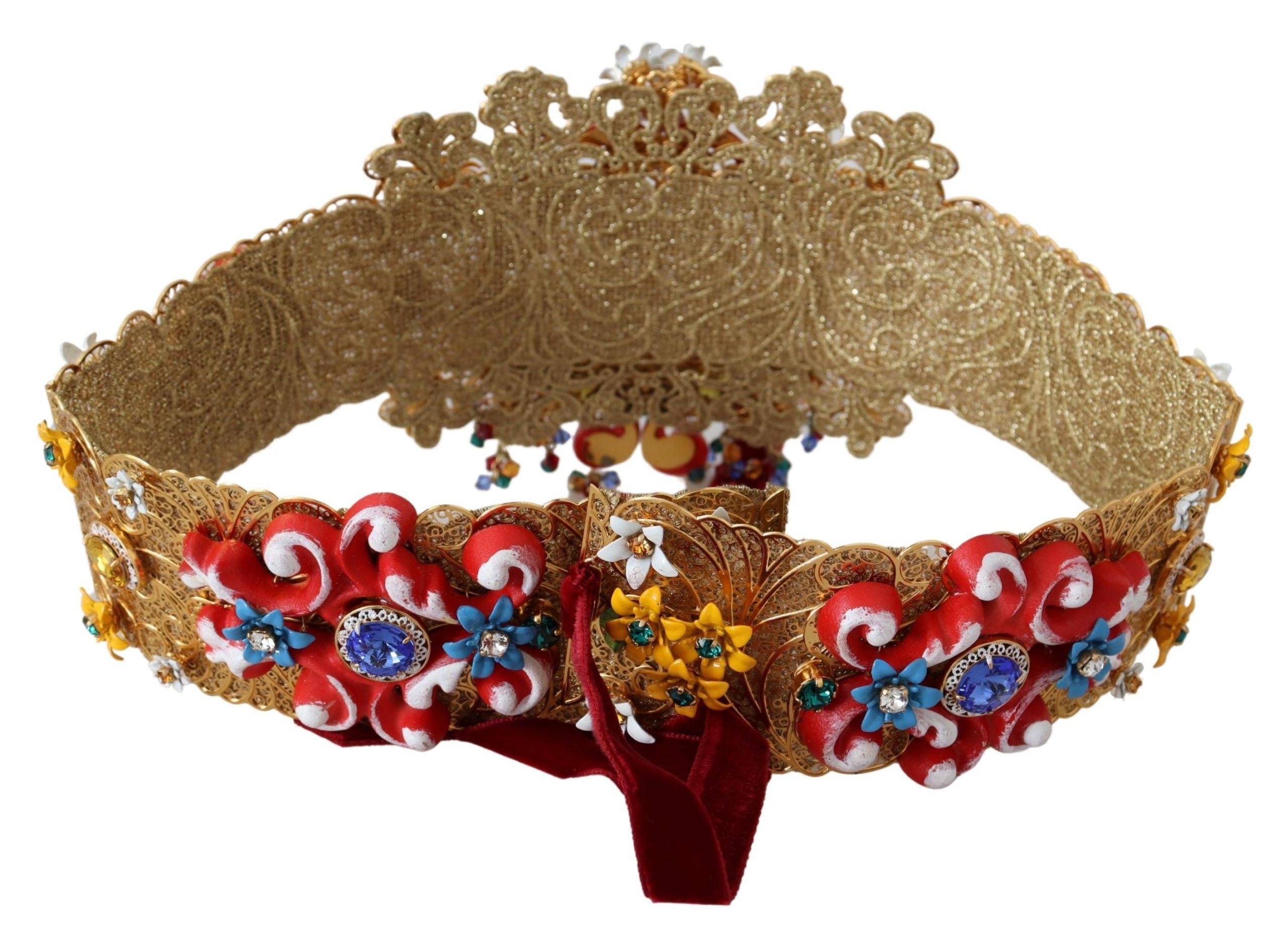 Gold-Tone Floral Crystal Waist Belt - ventzia