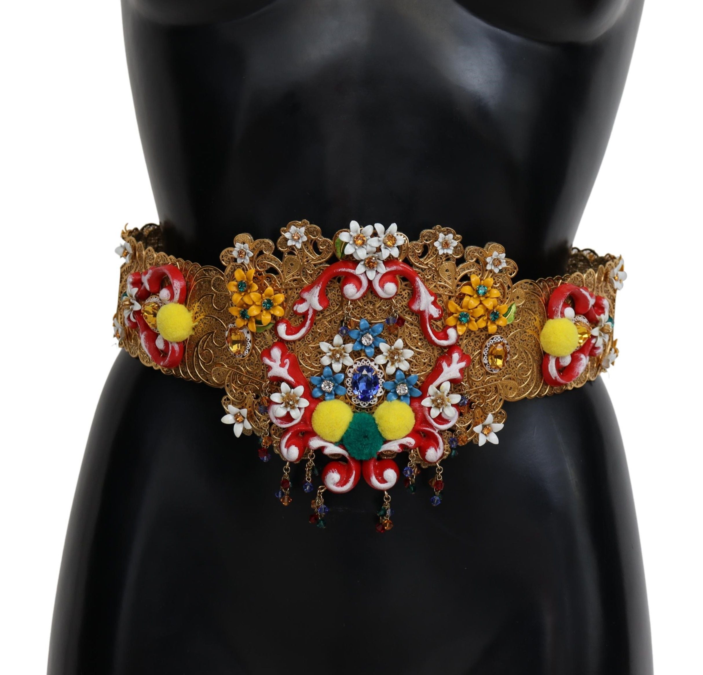 Gold-Tone Floral Crystal Waist Belt - ventzia