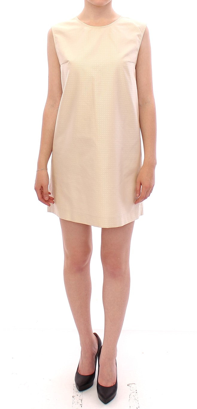 Elegant Beige Shift Sleeveless Dress - ventzia