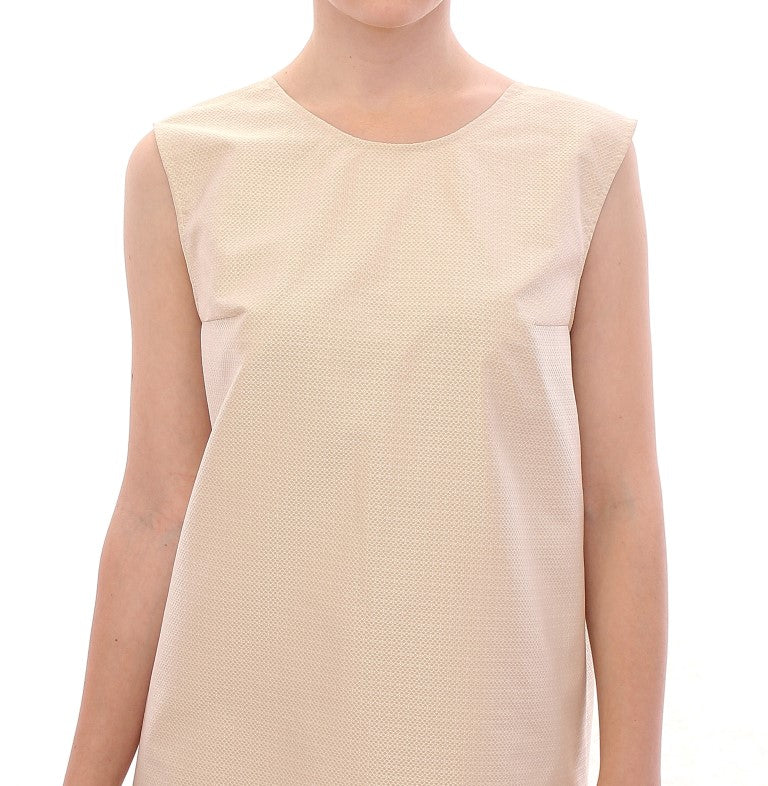 Elegant Beige Shift Sleeveless Dress - ventzia