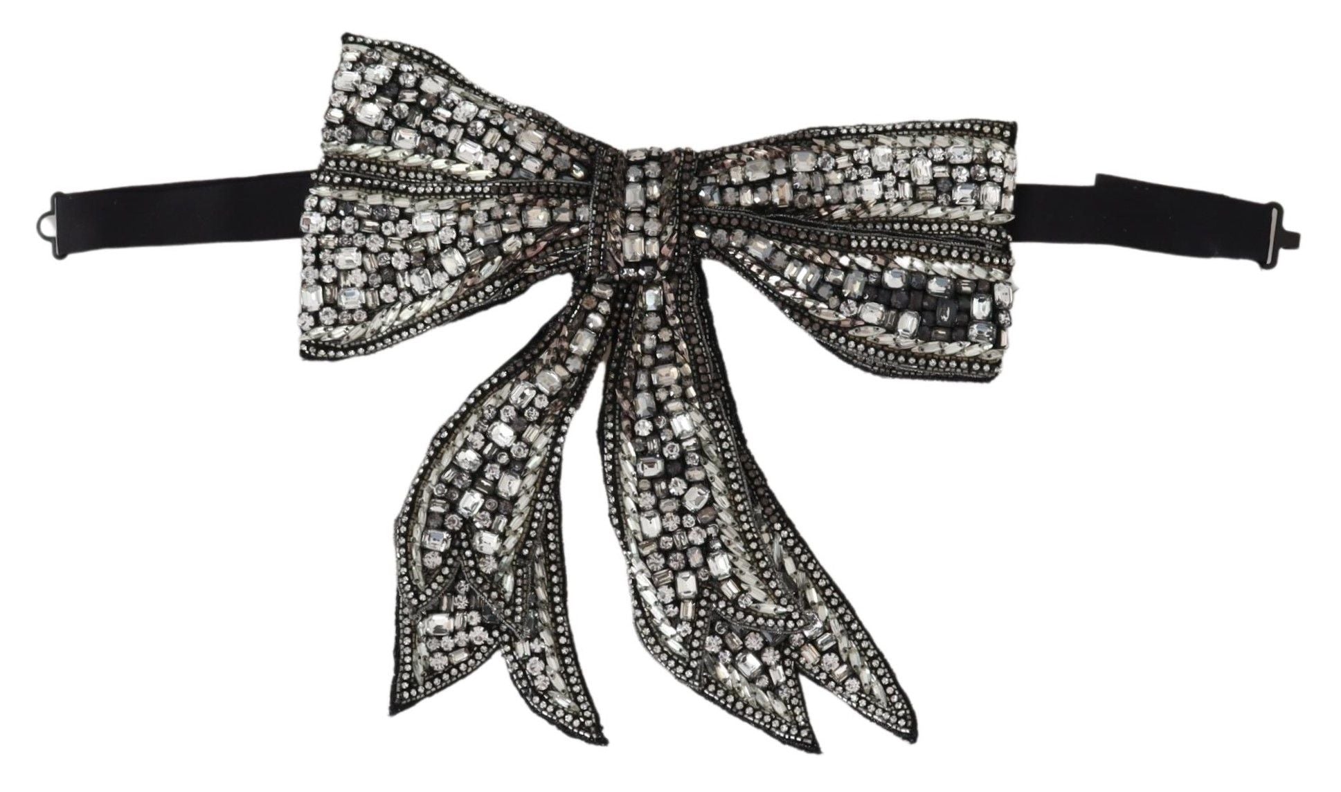 Crystal-Embellished Silk Bowtie - Silver Elegance - ventzia