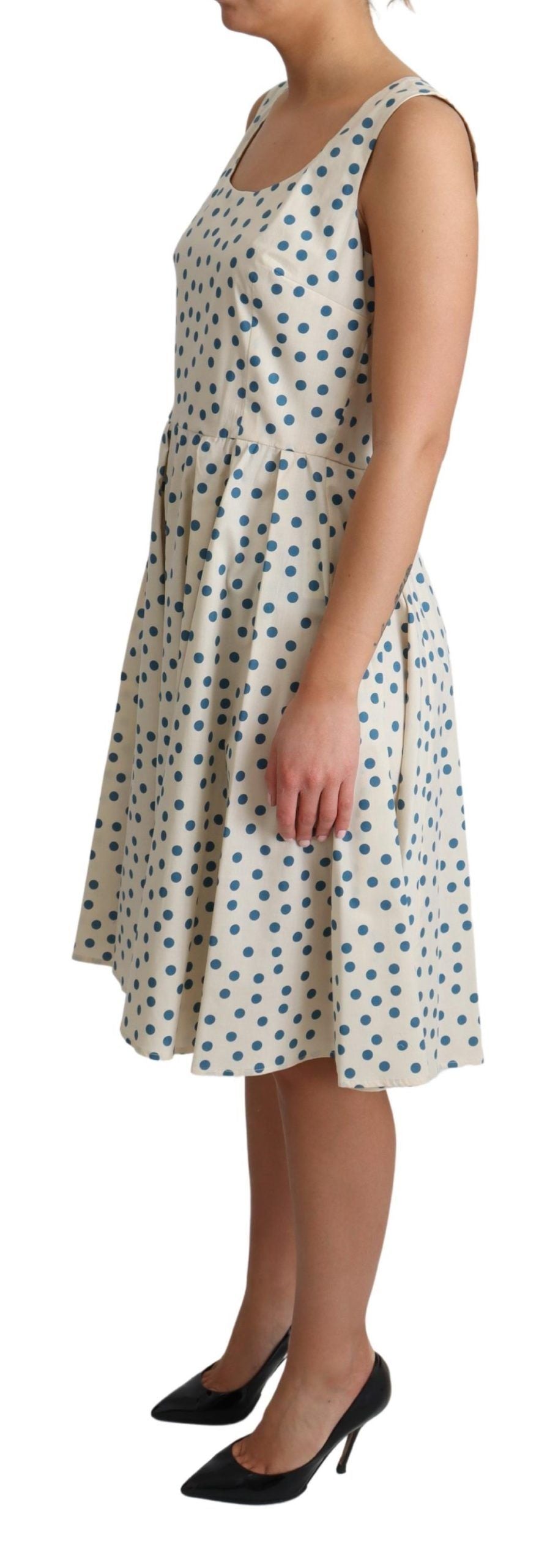 Elegant Beige Polka Dot A-Line Sleeveless Dress - ventzia