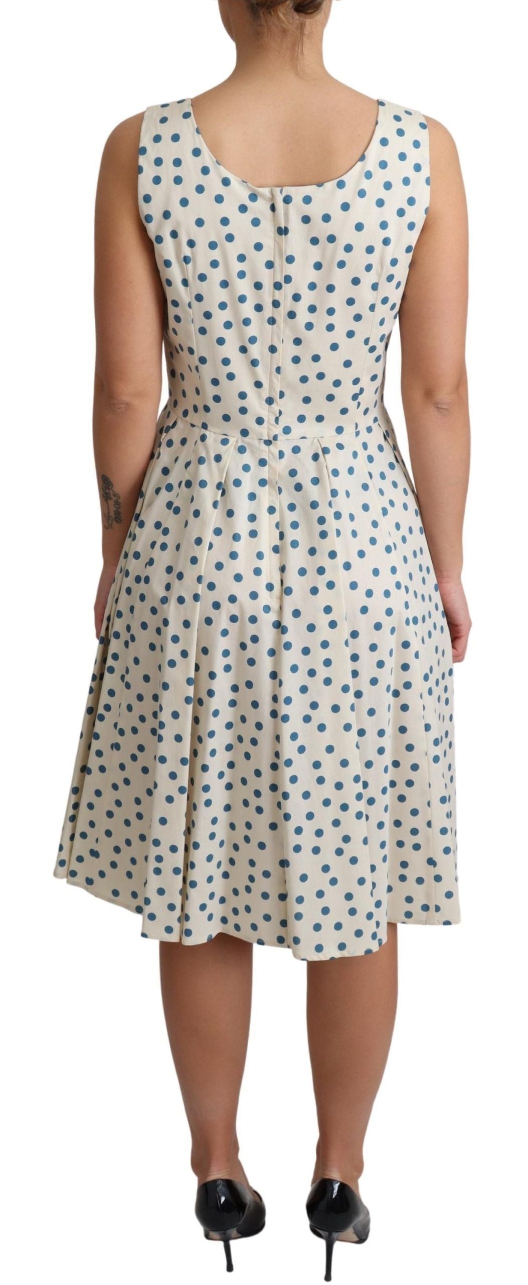 Elegant Beige Polka Dot A-Line Sleeveless Dress - ventzia