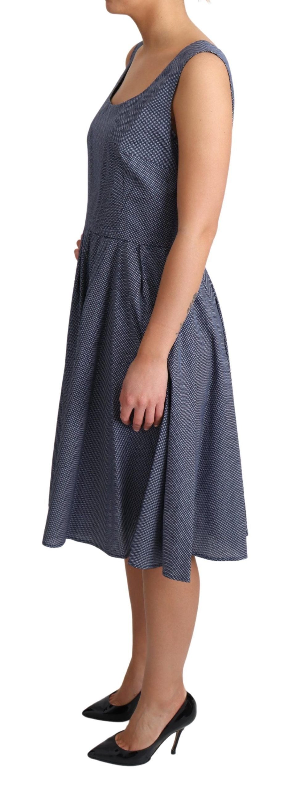 Chic Blue Polka-Dotted Sleeveless A-Line Dress - ventzia