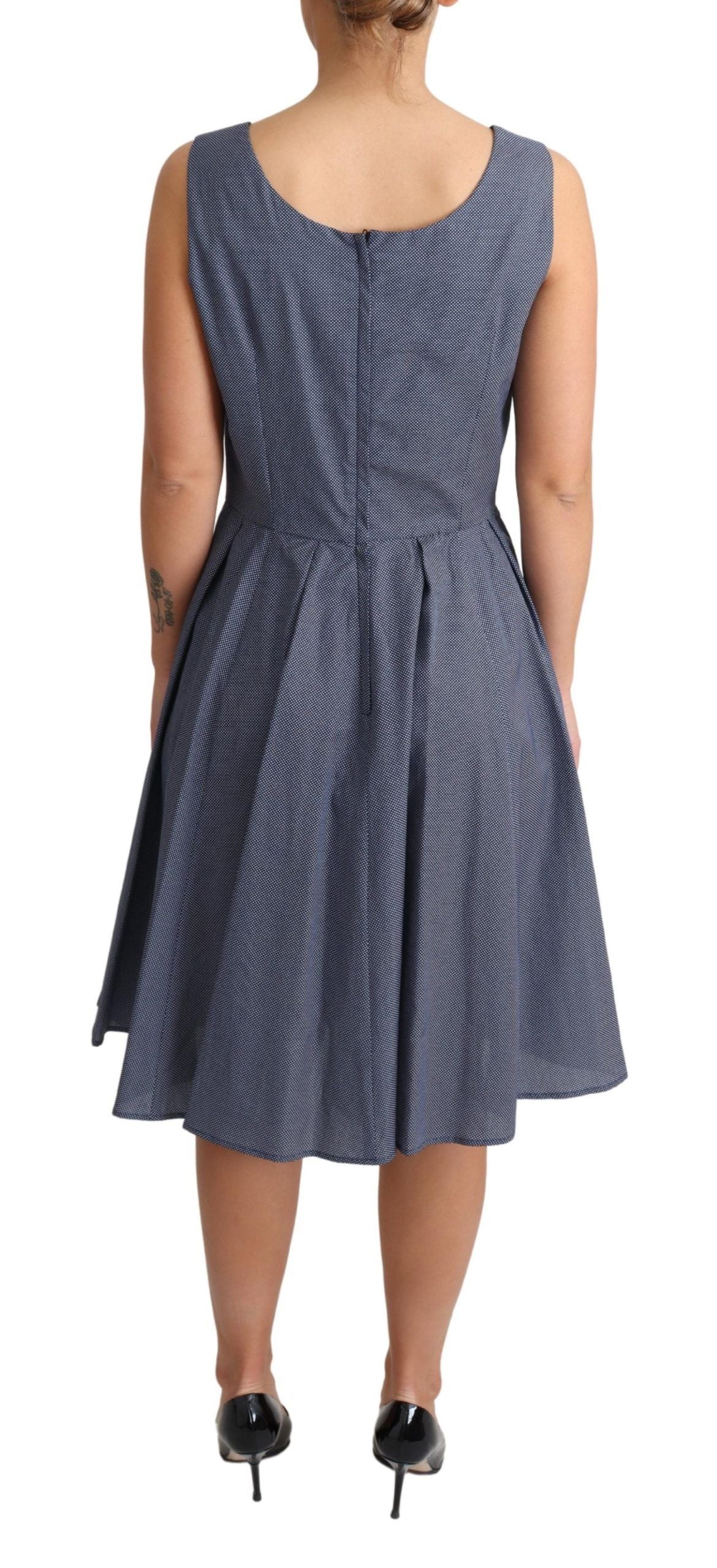 Chic Blue Polka-Dotted Sleeveless A-Line Dress - ventzia