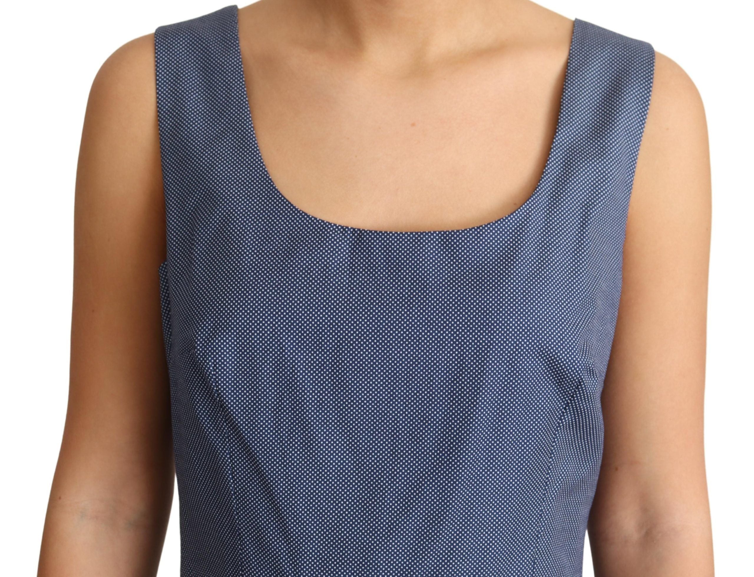 Chic Blue Polka-Dotted Sleeveless A-Line Dress - ventzia