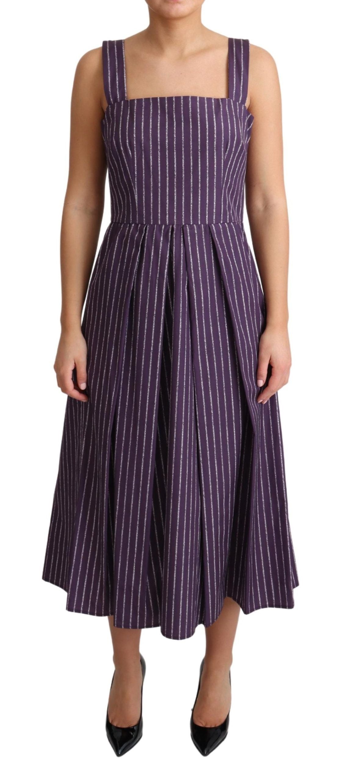 Elegant Sleeveless A-Line Purple Stripe Dress - ventzia