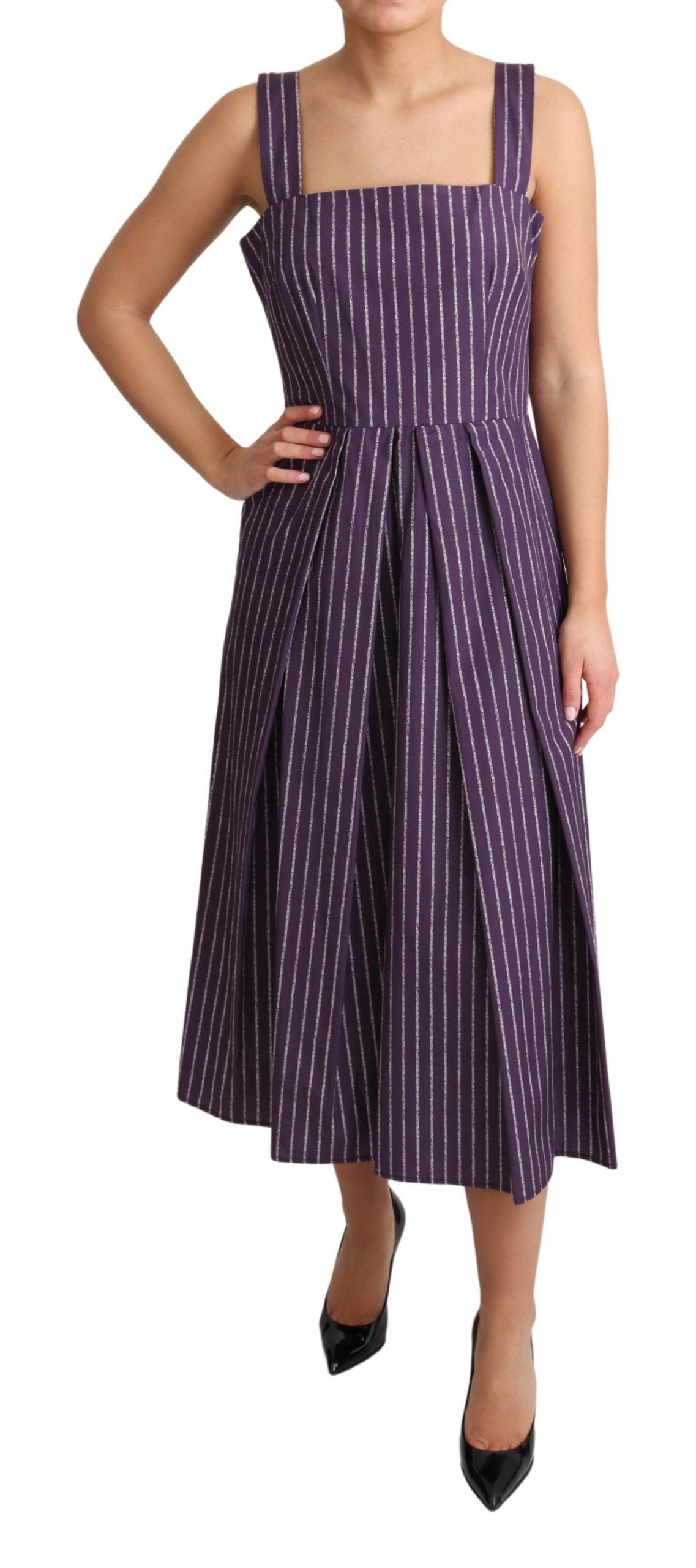 Elegant Sleeveless A-Line Purple Stripe Dress - ventzia