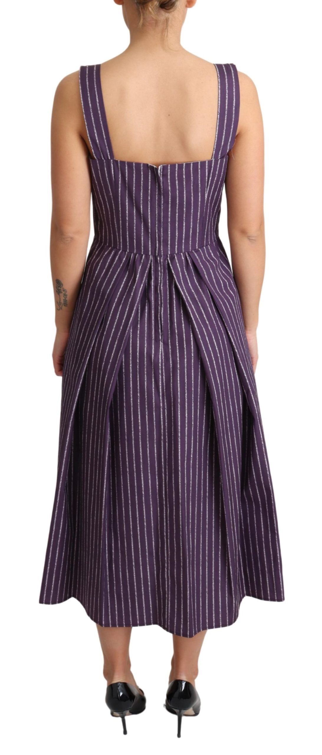 Elegant Sleeveless A-Line Purple Stripe Dress - ventzia