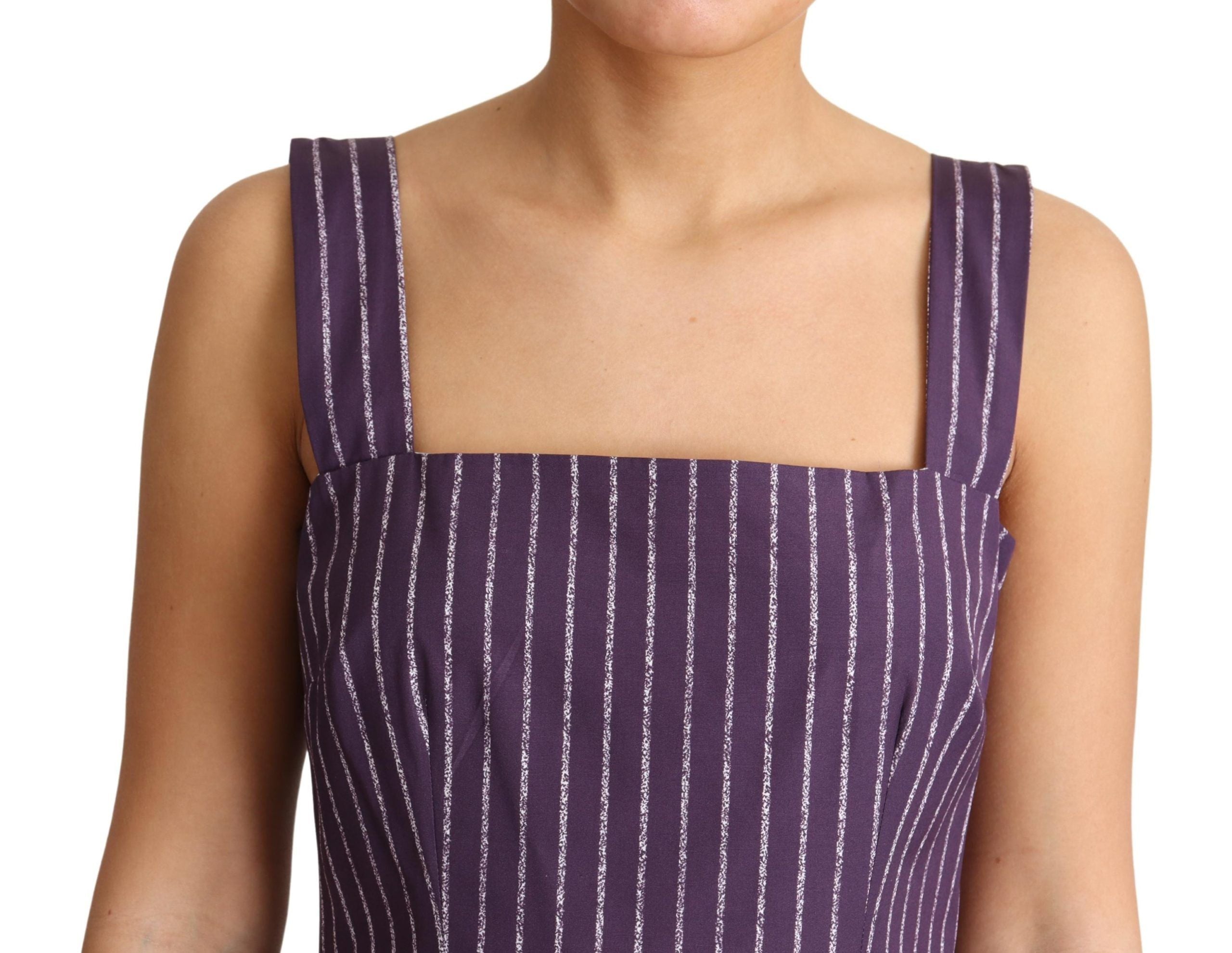 Elegant Sleeveless A-Line Purple Stripe Dress - ventzia
