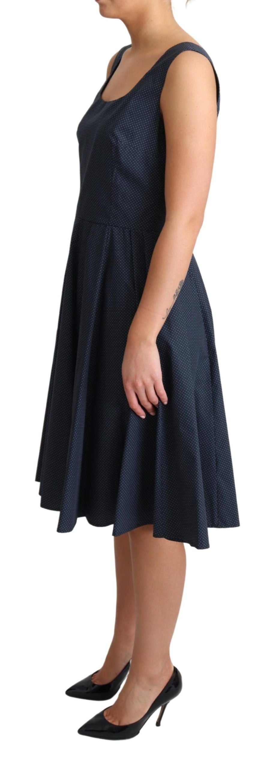Elegant Polka-Dotted Blue A-Line Dress - ventzia