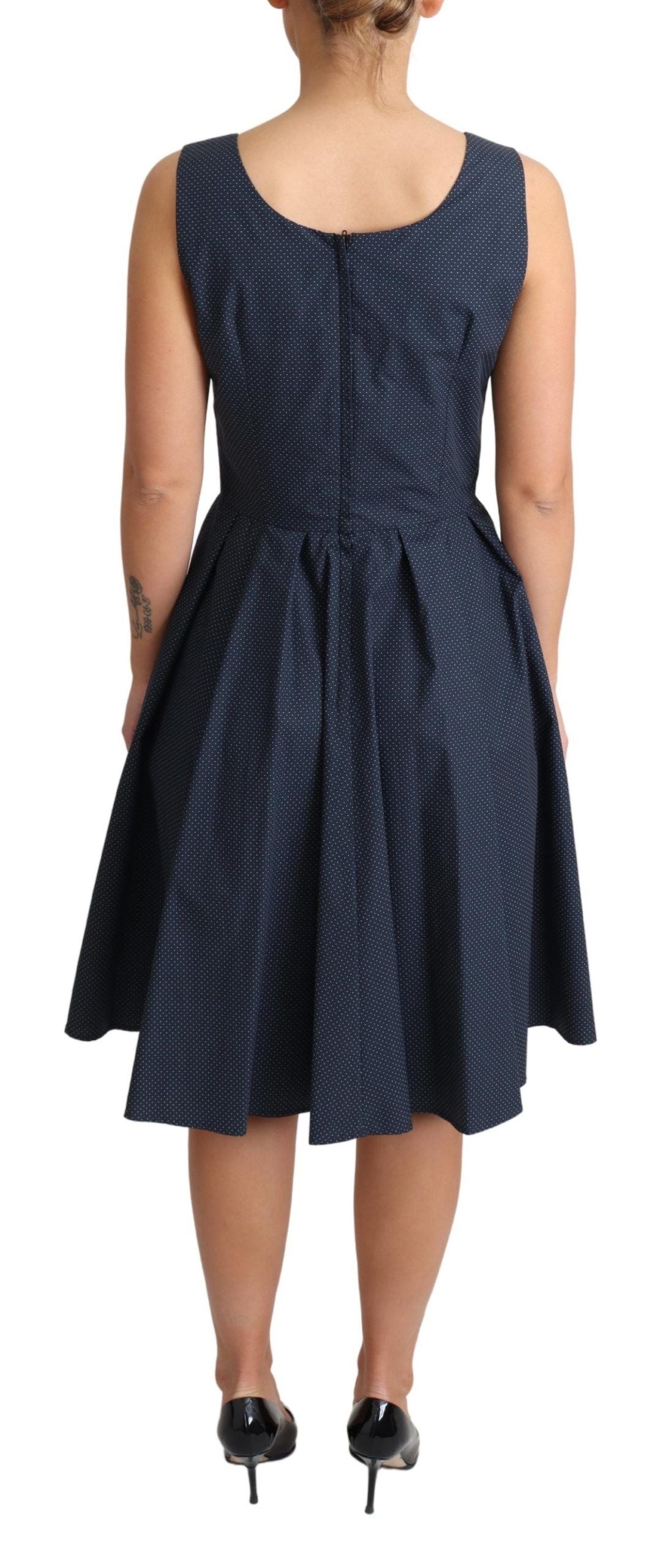 Elegant Polka-Dotted Blue A-Line Dress - ventzia