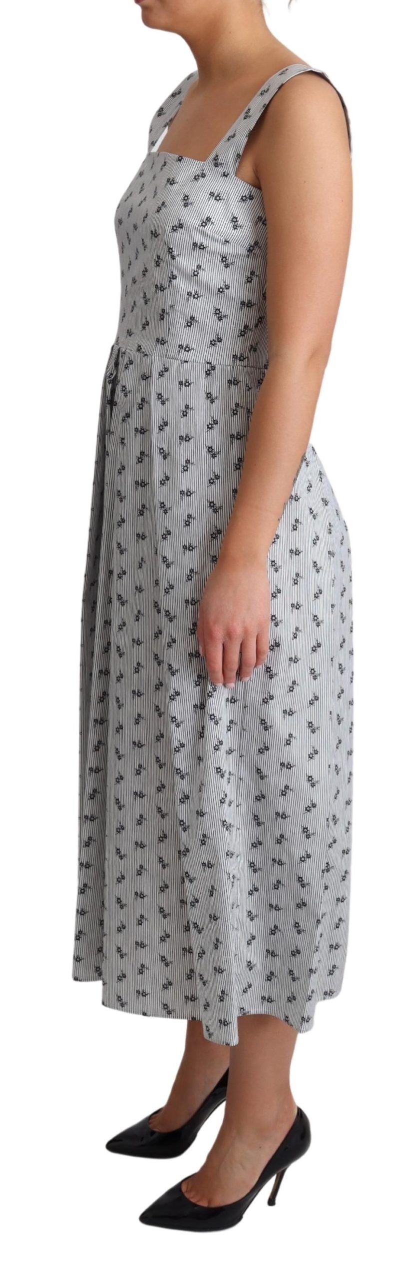 Elegant Striped Floral A-Line Dress - ventzia