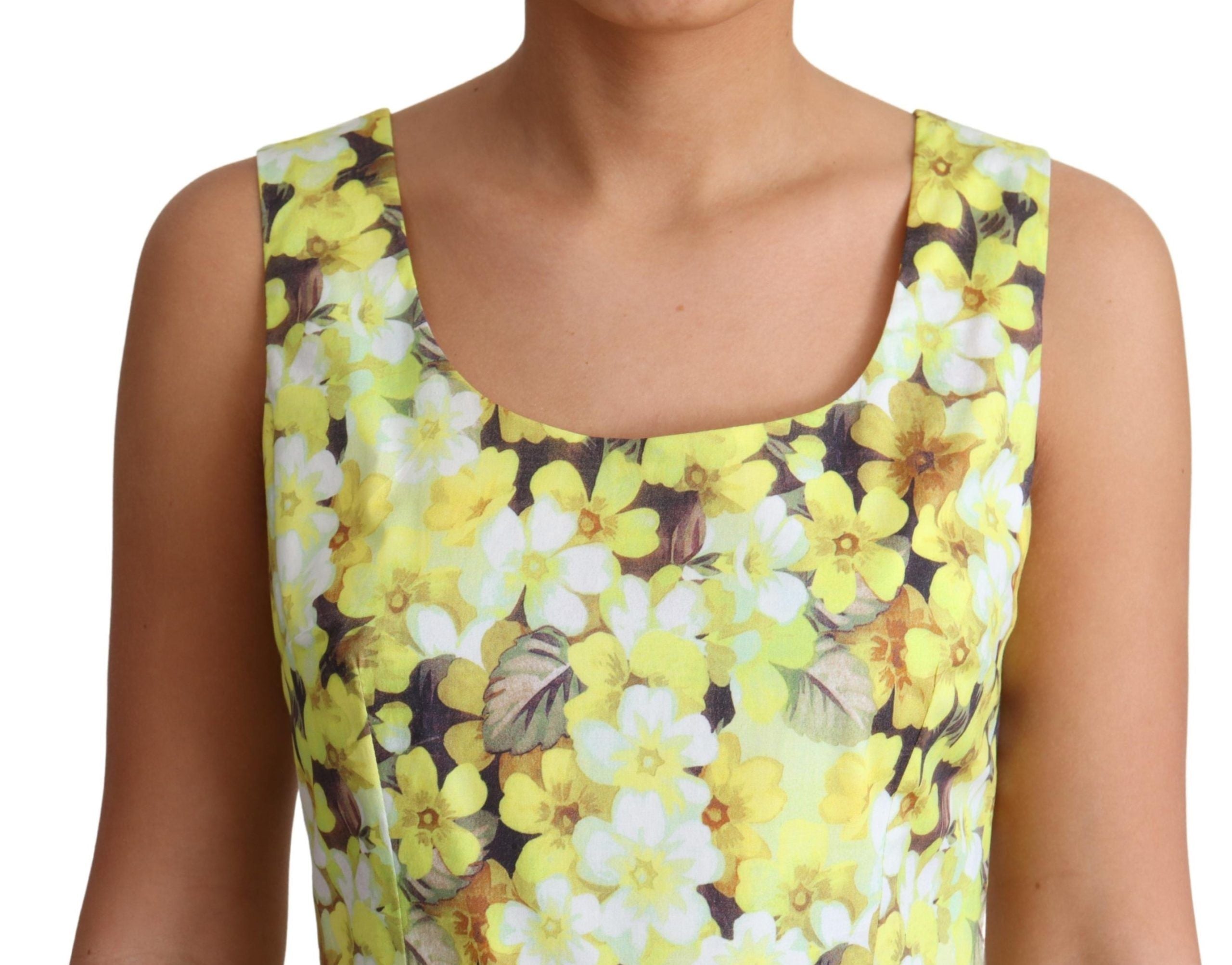 Elegant Yellow Floral A-Line Sleeveless Dress - ventzia
