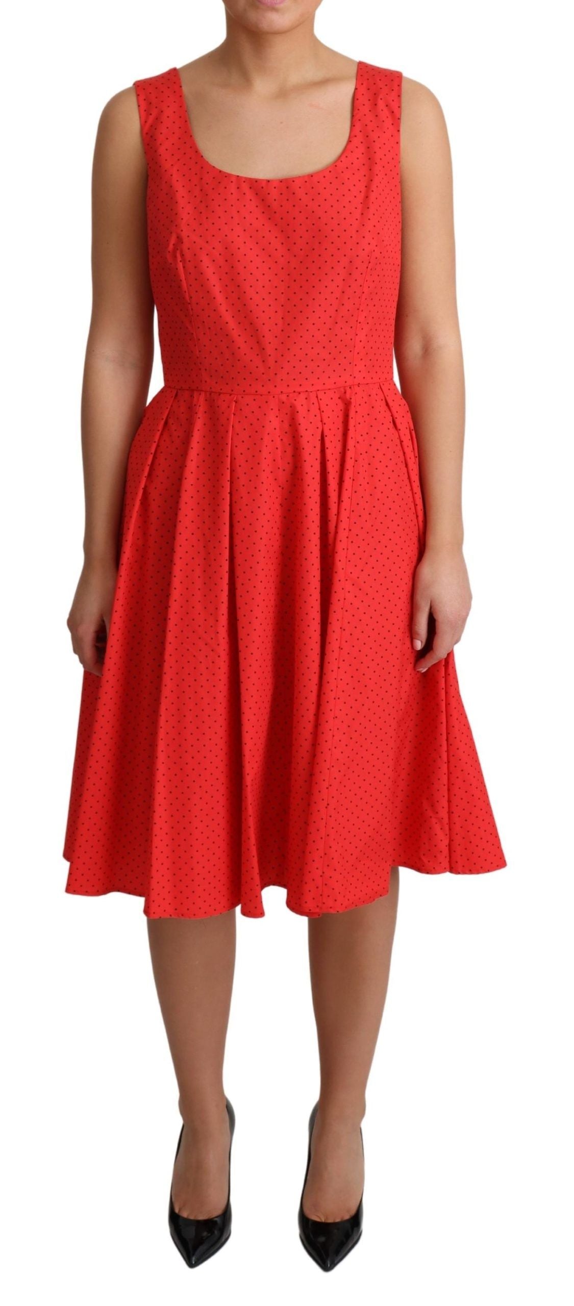Elegant Polka Dotted A-Line Sleeveless Dress - ventzia