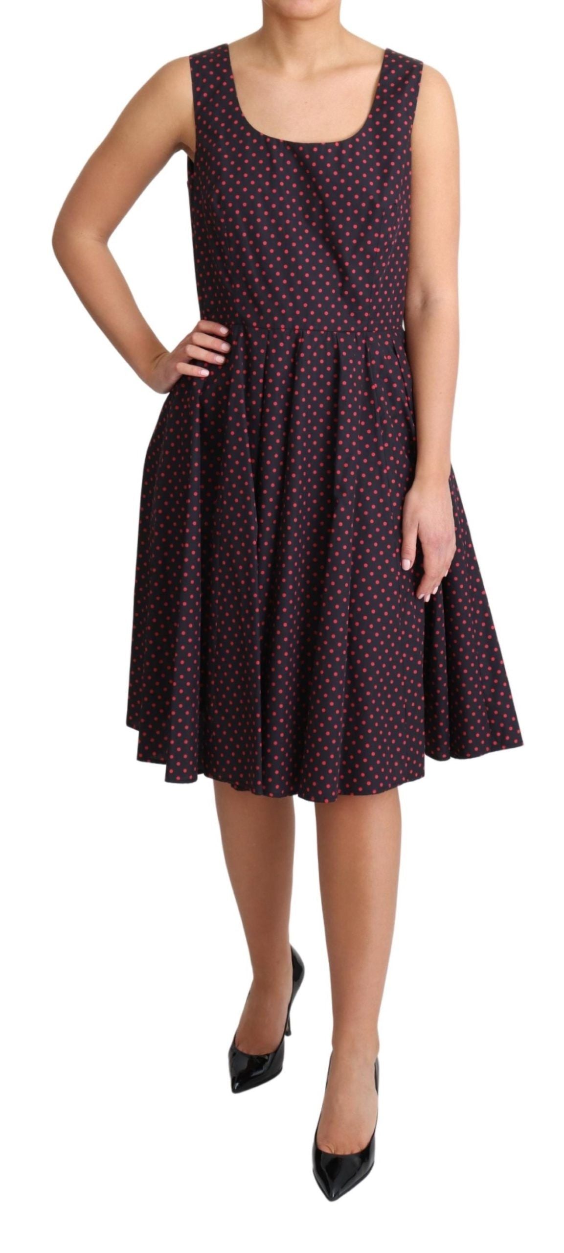 Chic Polka Dotted A-Line Sleeveless Dress - ventzia