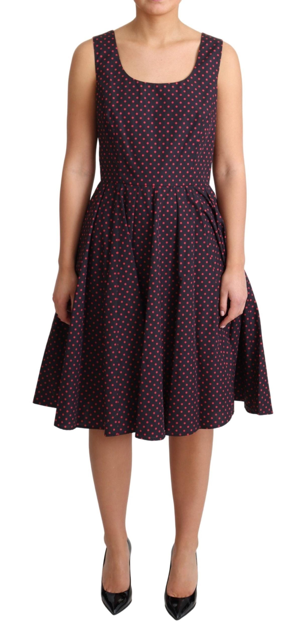 Chic Polka Dotted A-Line Sleeveless Dress - ventzia