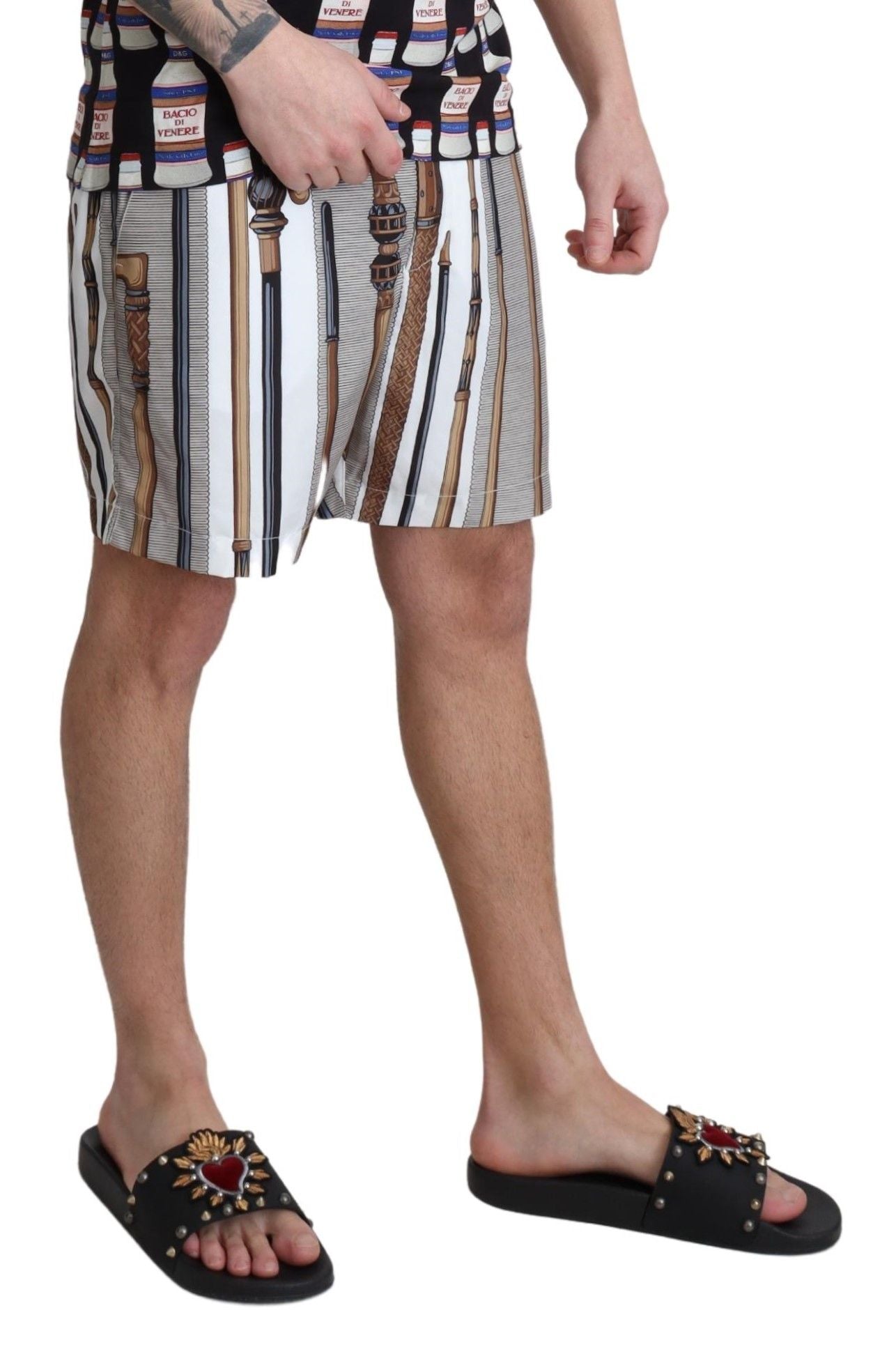 Elegant White Multicolor Swim Shorts - ventzia