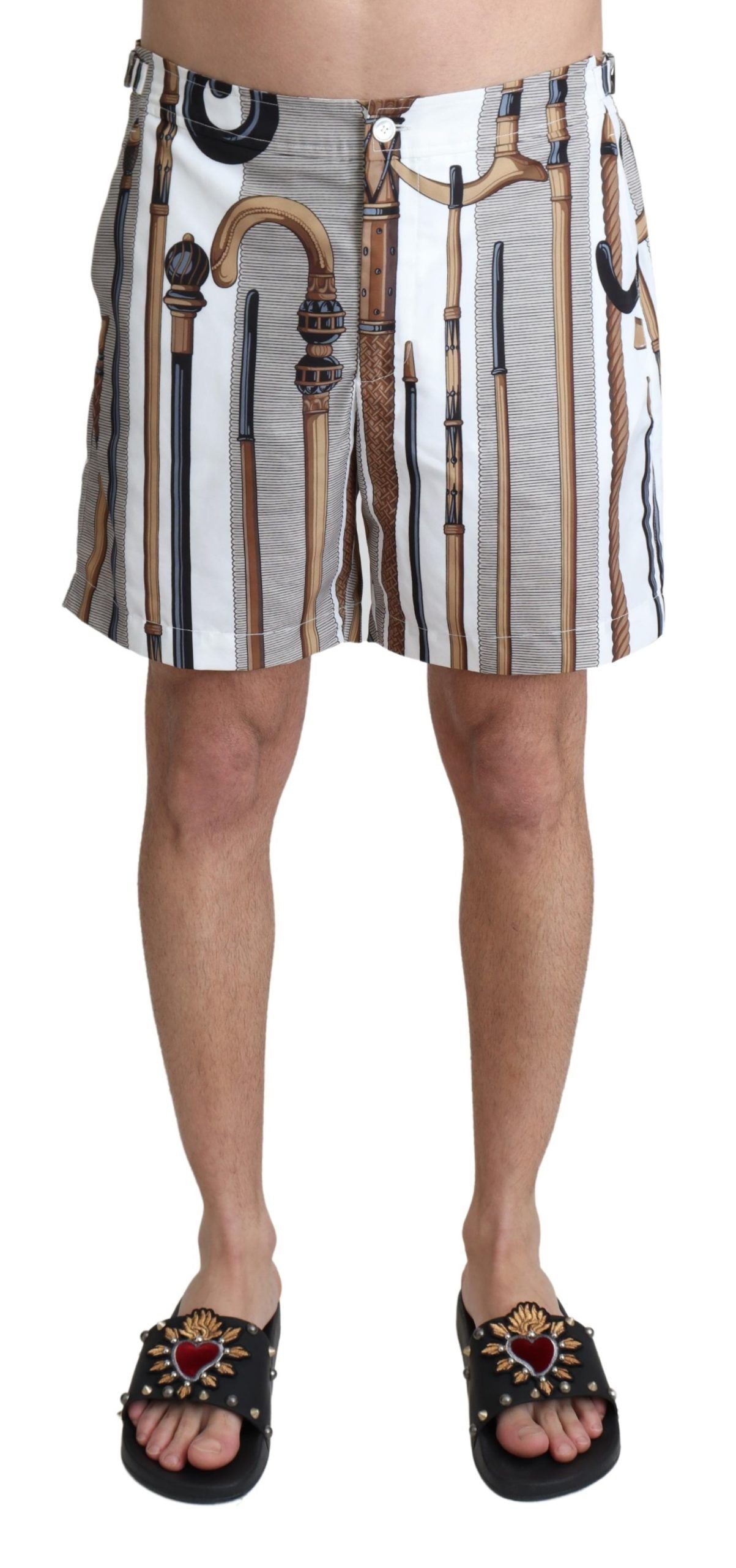 Elegant White Multicolor Swim Shorts - ventzia