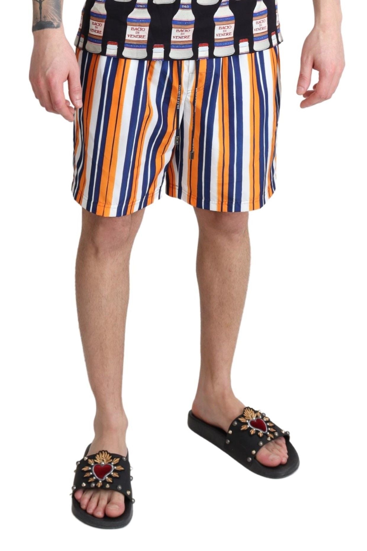 Multicolor Striped Swim Shorts Trunks - ventzia