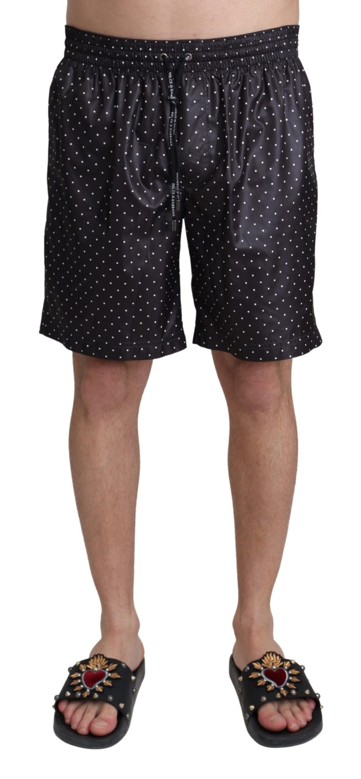 Chic Black Polka Dot Men's Swim Trunks - ventzia