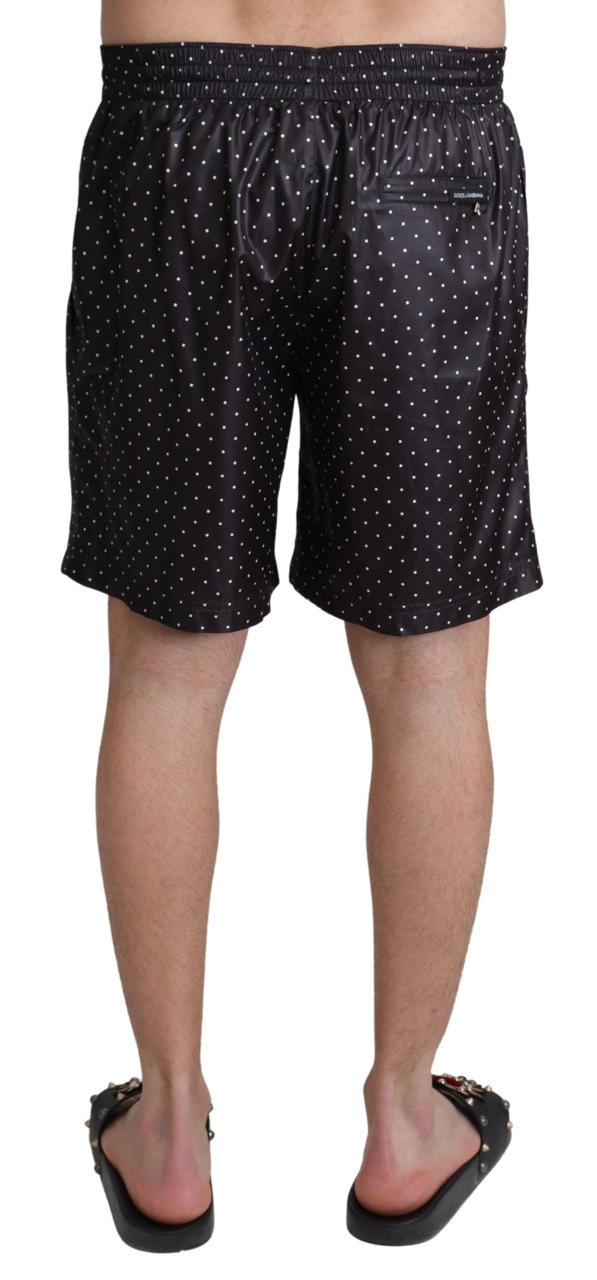 Chic Black Polka Dot Men's Swim Trunks - ventzia