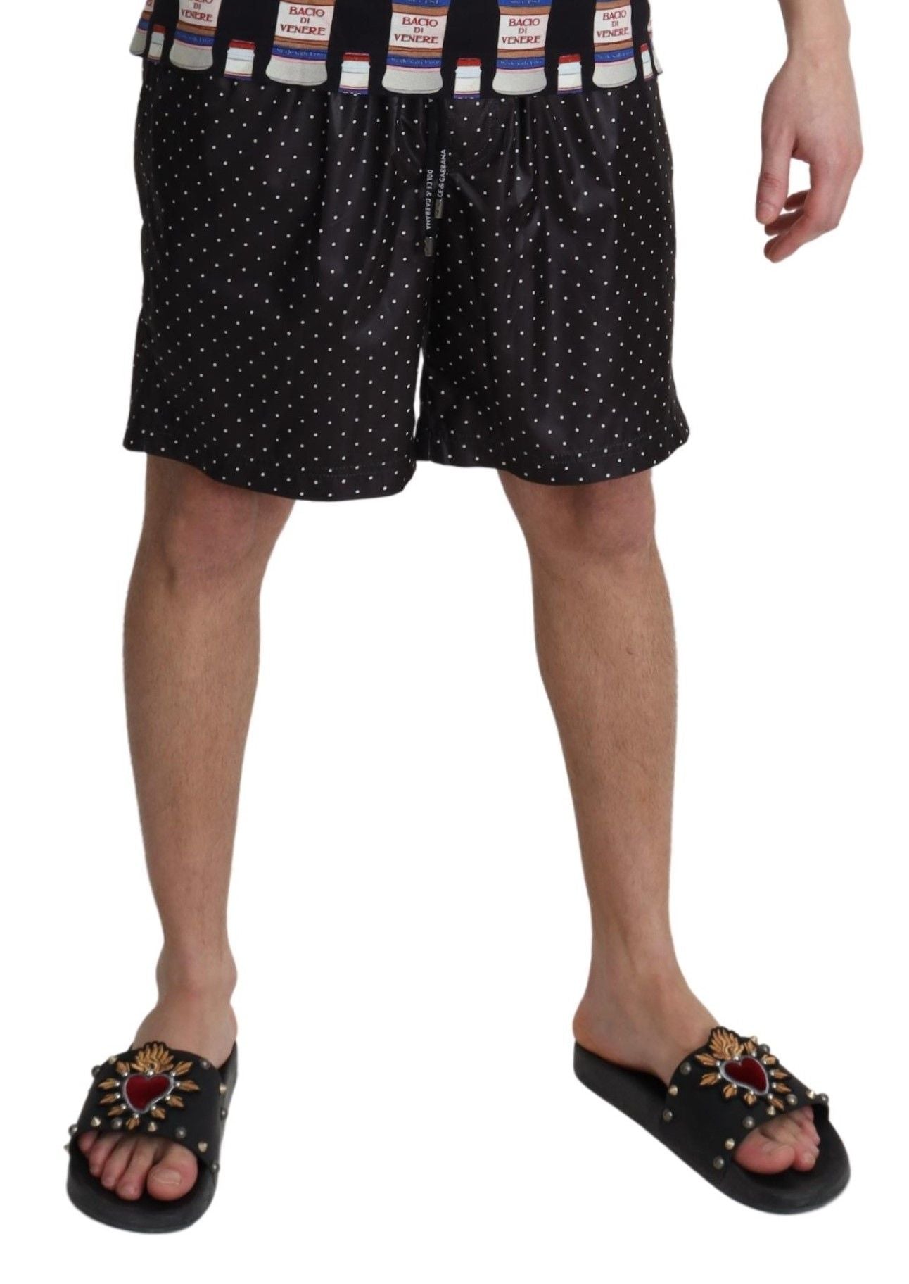 Chic Black Polka Dot Men's Swim Trunks - ventzia