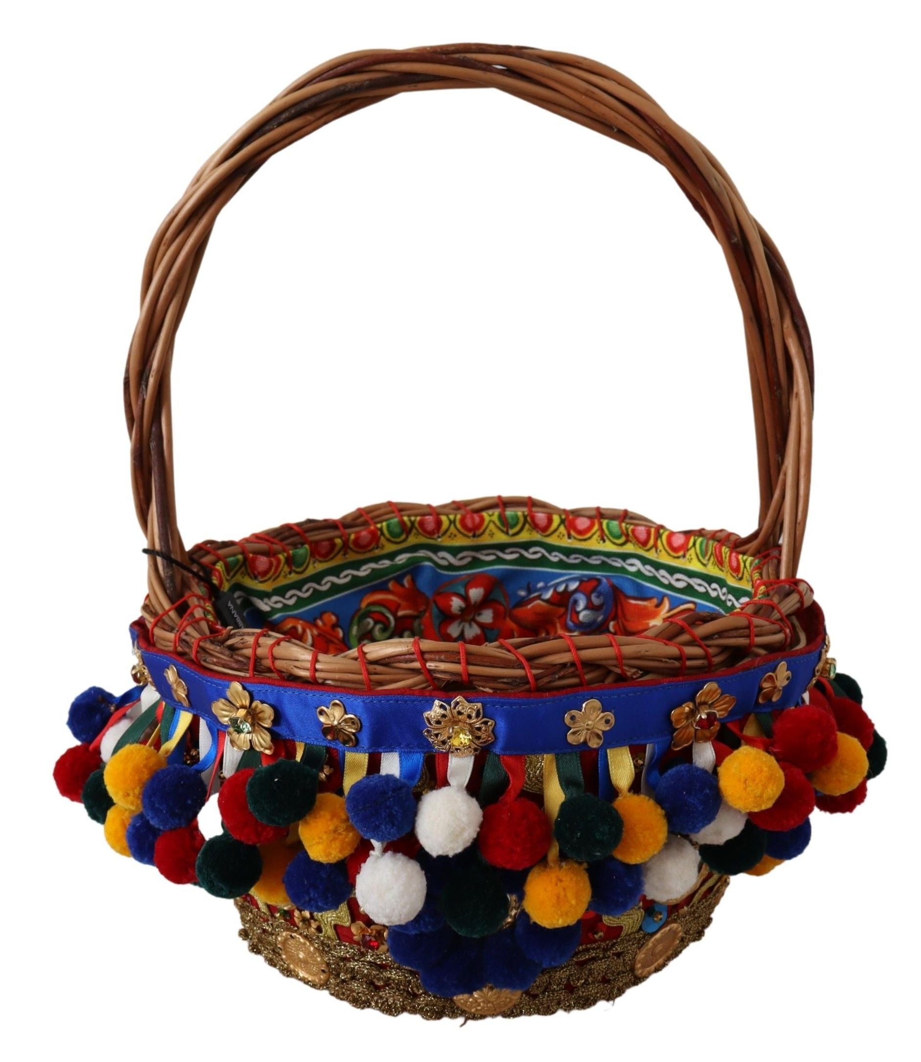 Multicolor Embellished Wicker Tote - ventzia