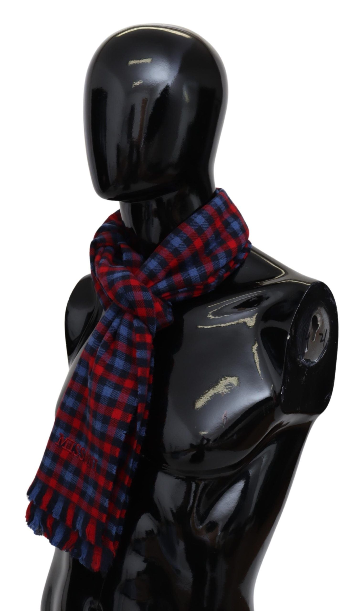 Chic Check Pattern Wool Scarf with Logo Embroidery - ventzia