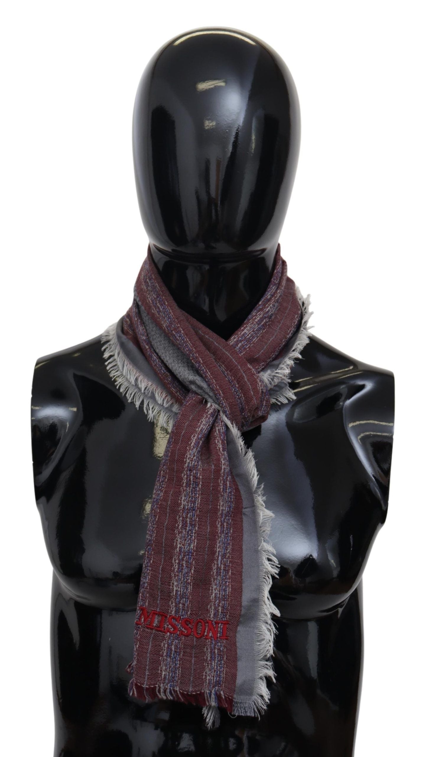 Elegant Wool Striped Logo Scarf - ventzia