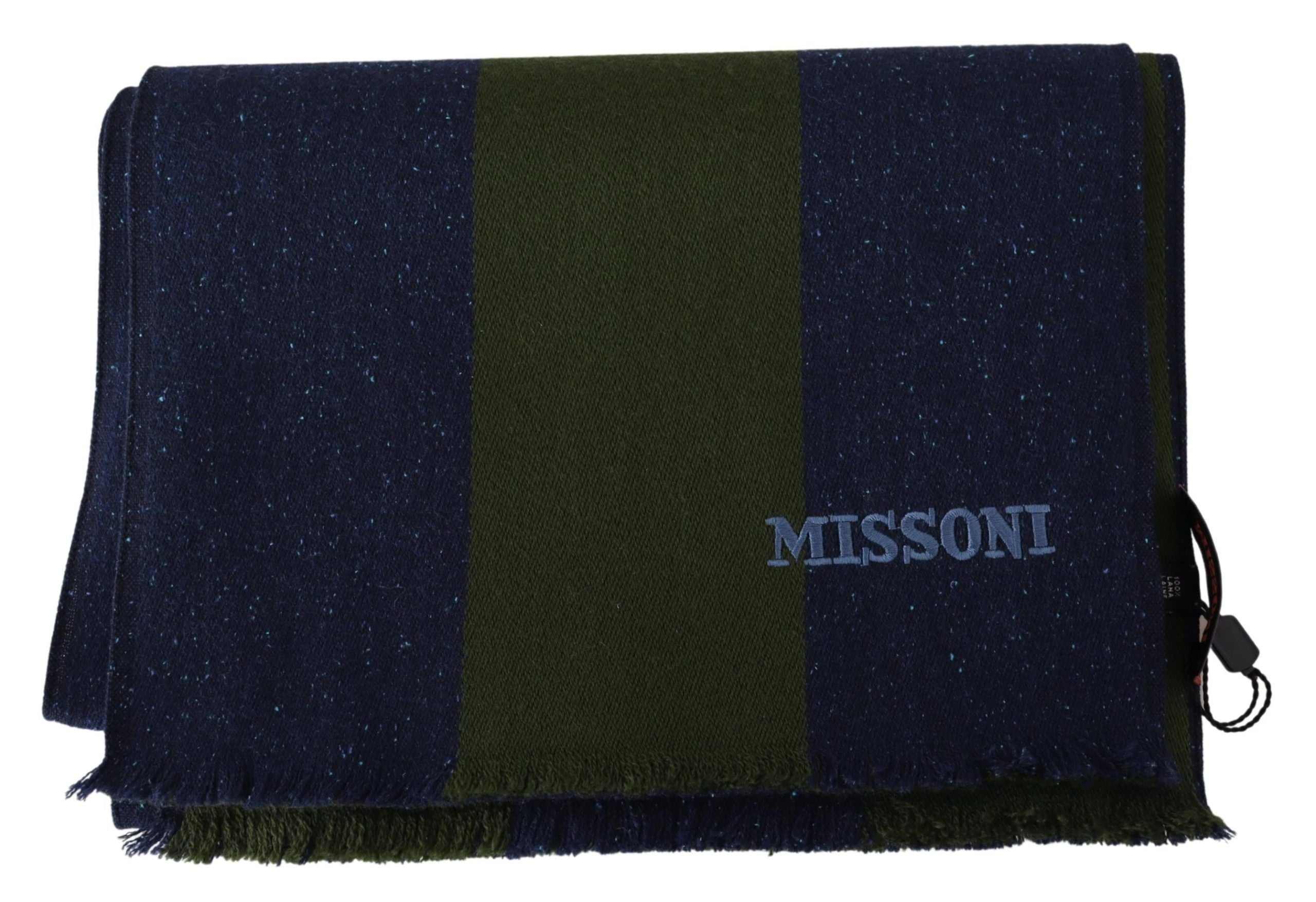 Authentic Wool Scarf with Stripes and Logo Embroidery - ventzia