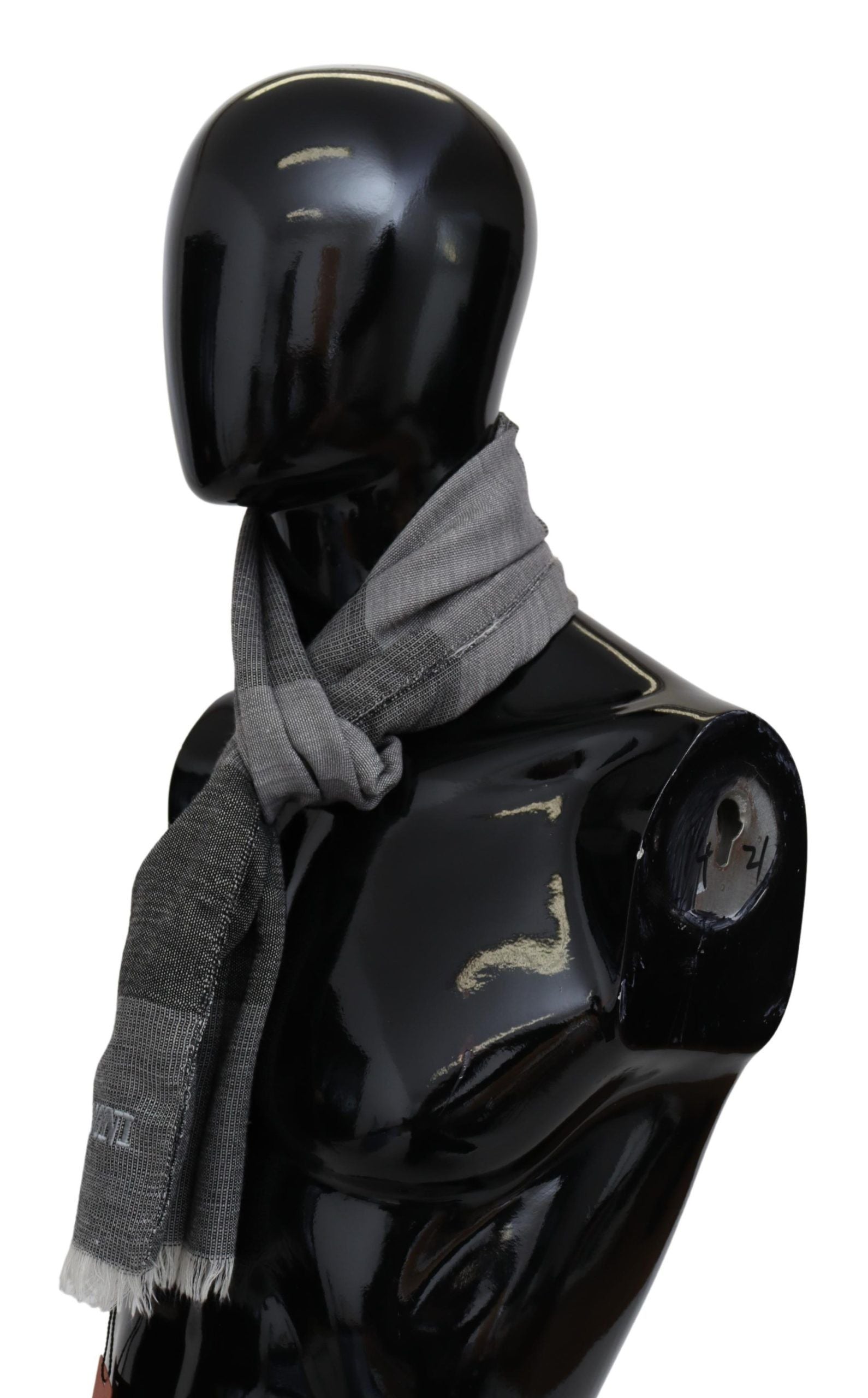 Elegant Striped Wool Scarf with Logo Embroidery - ventzia