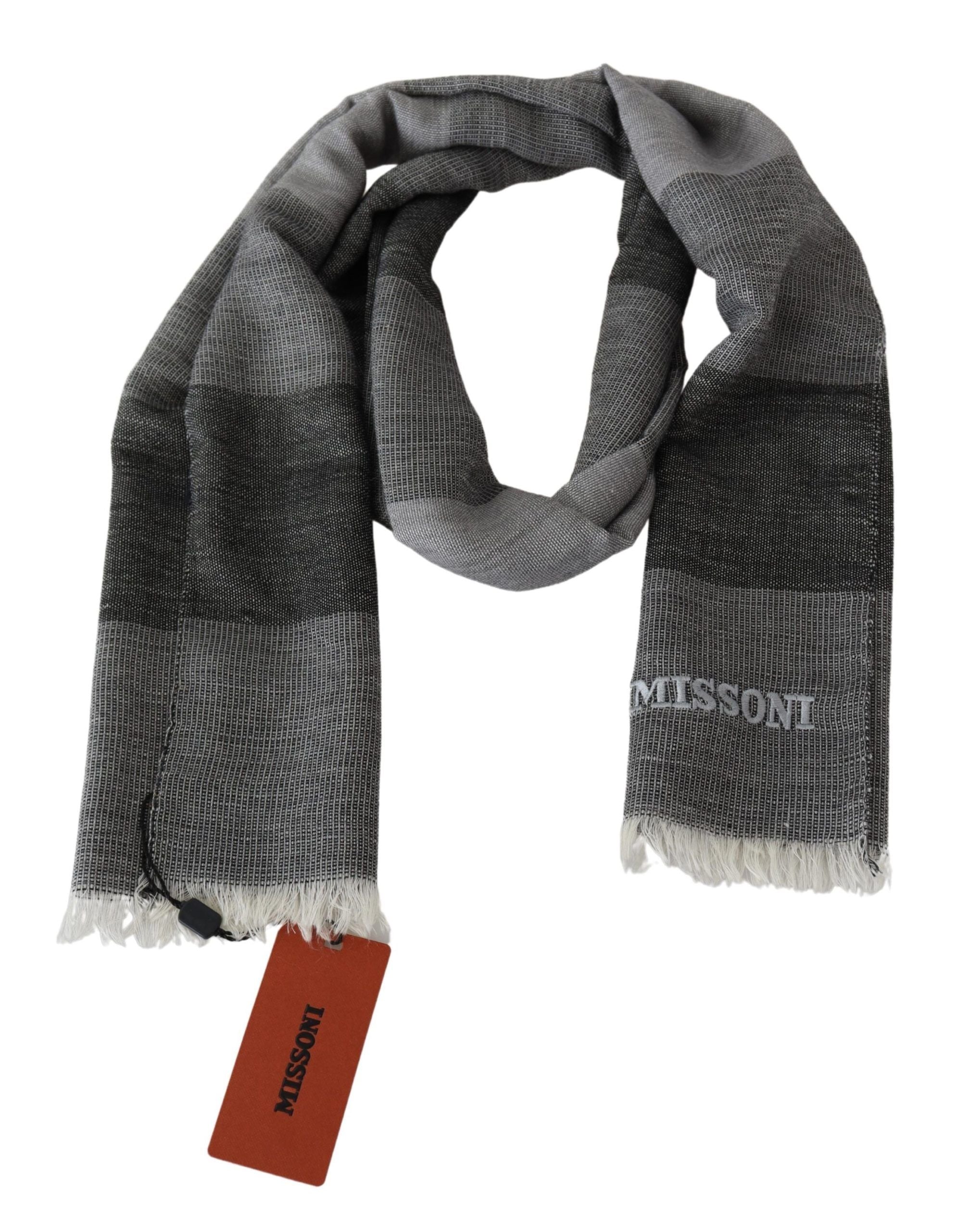Elegant Striped Wool Scarf with Logo Embroidery - ventzia