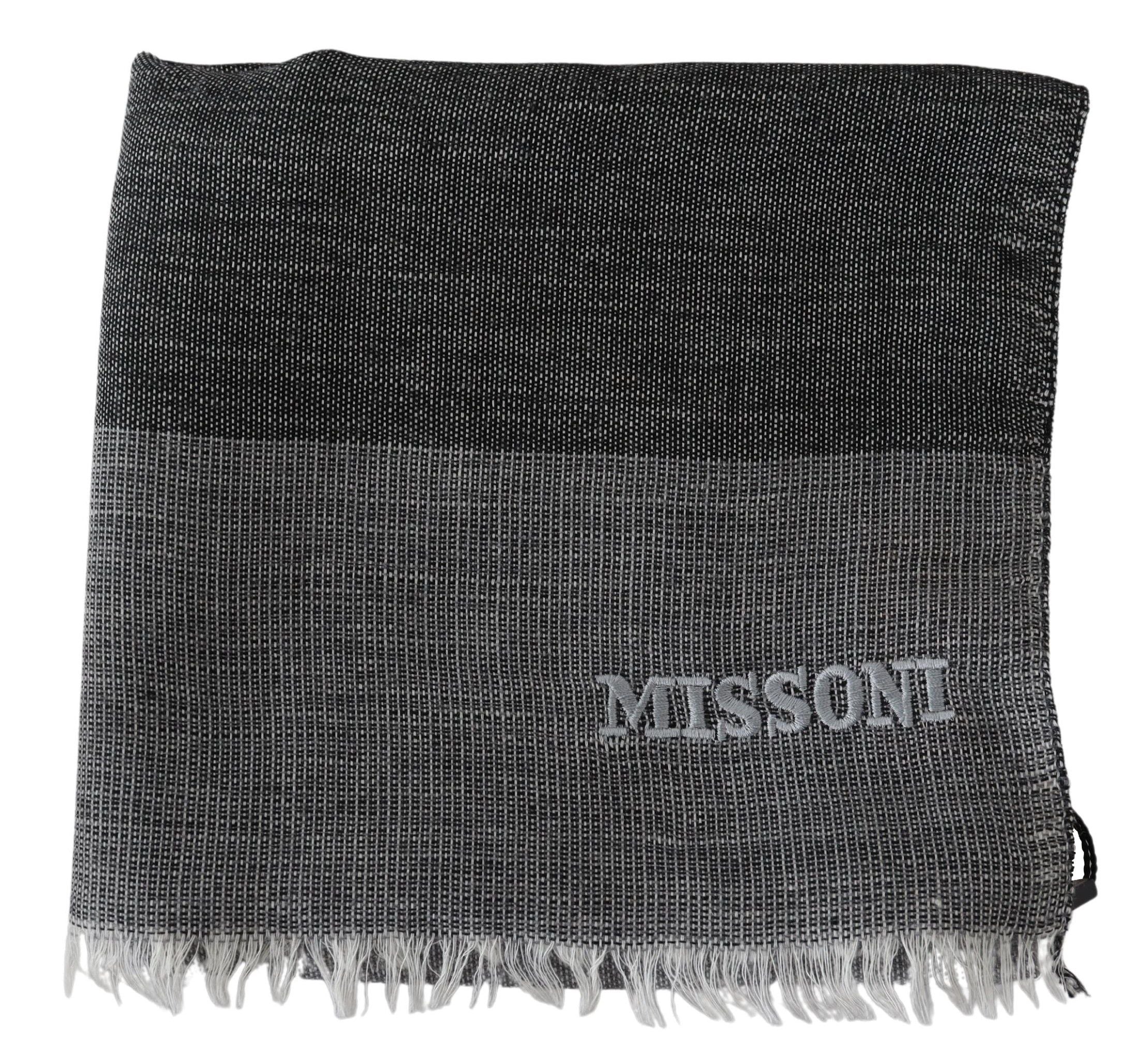 Elegant Striped Wool Scarf with Logo Embroidery - ventzia