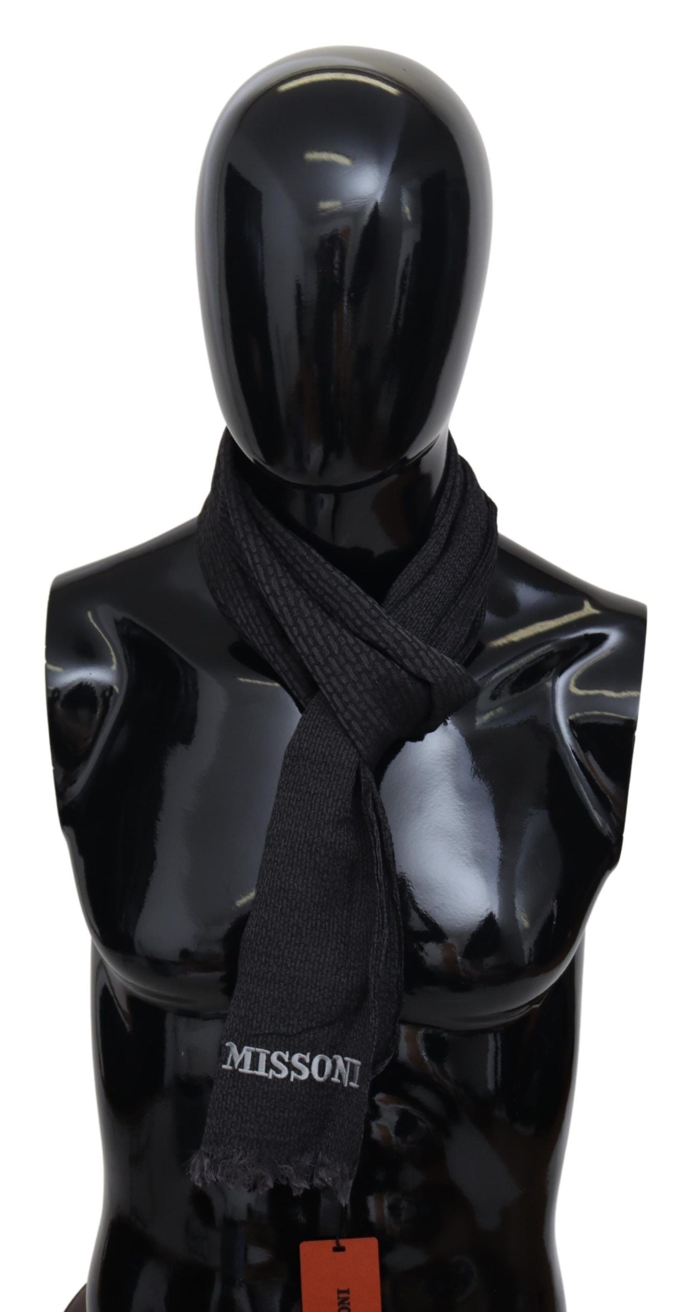 Elegant Black Wool Fringed Scarf - ventzia
