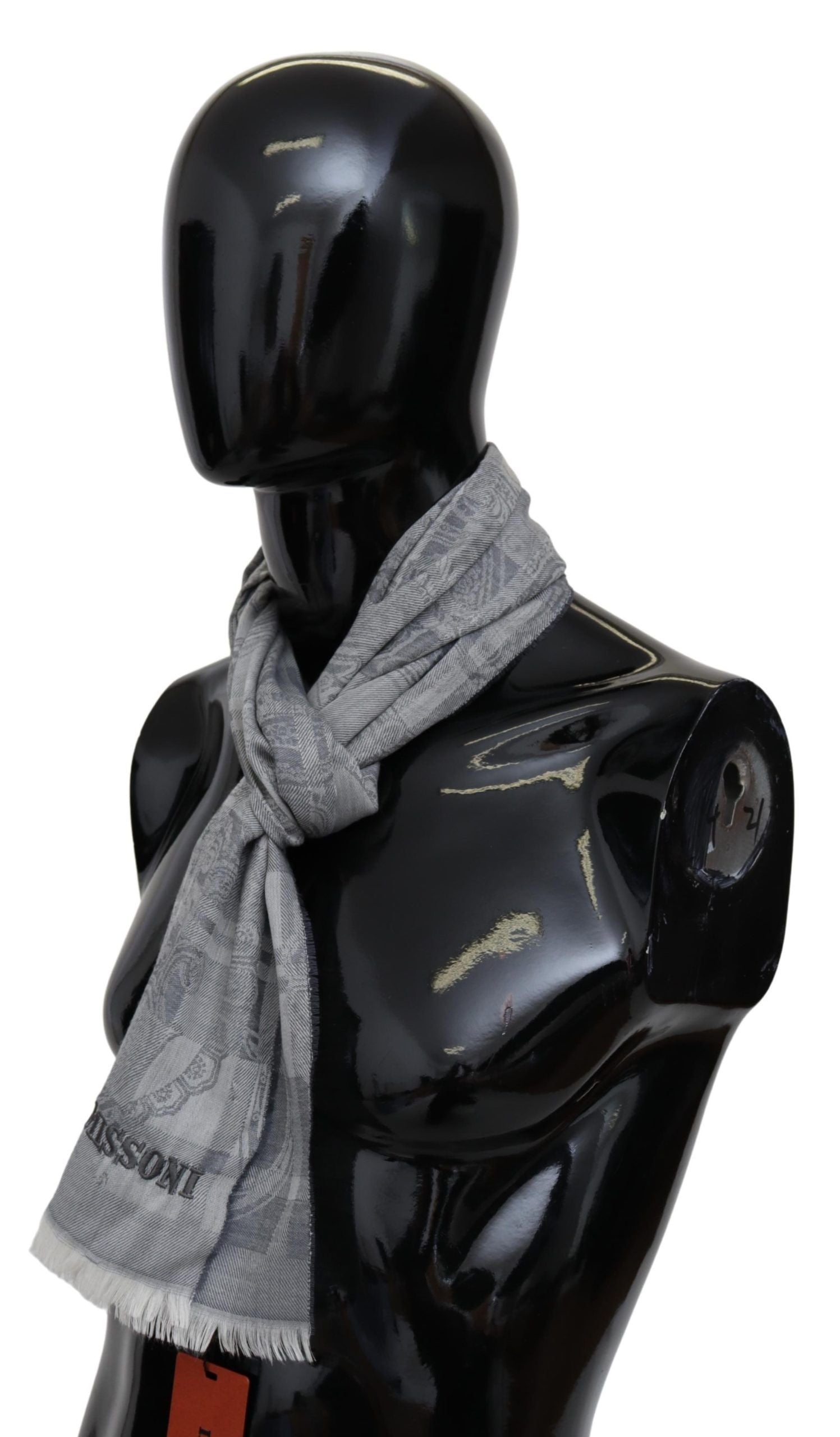 Chic Unisex Gray Wool Scarf with Logo Embroidery - ventzia