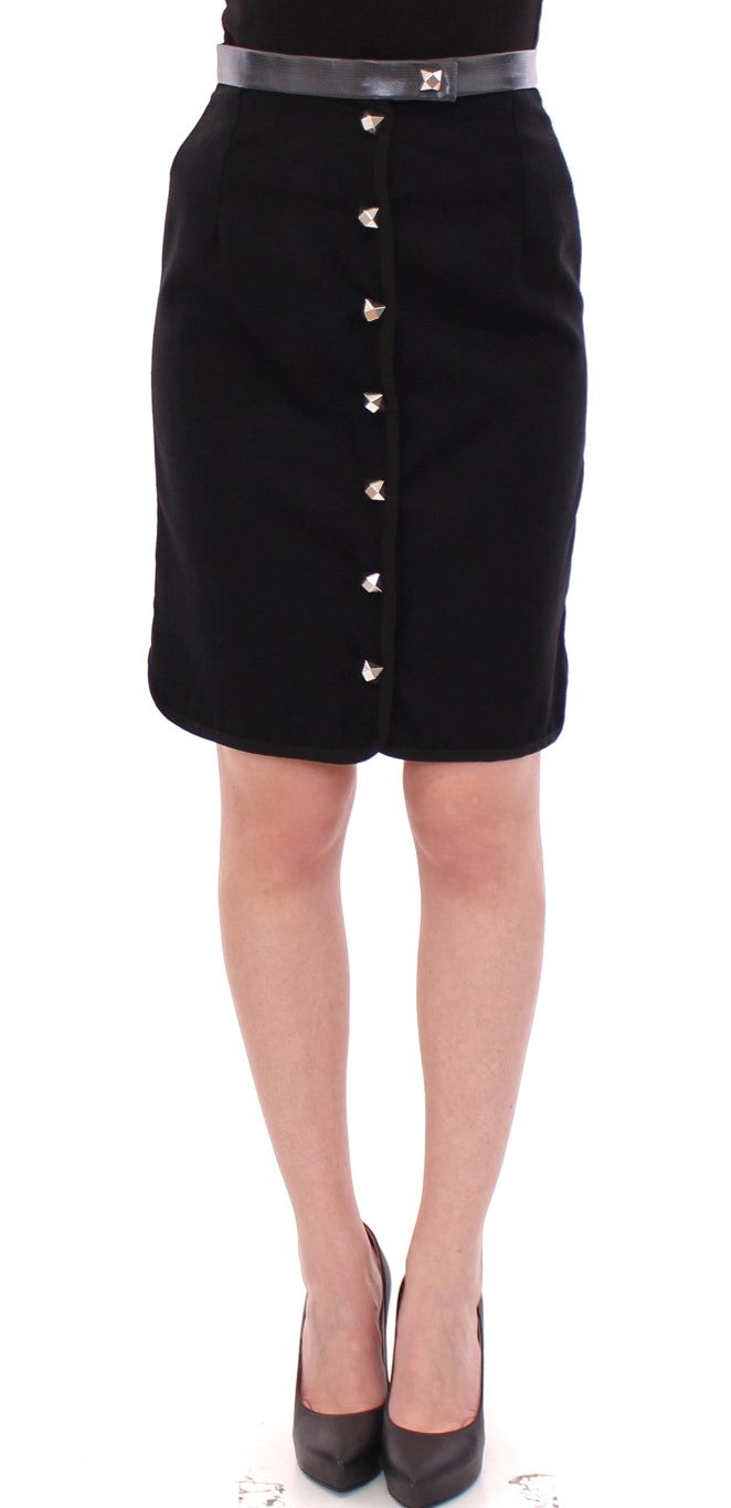 Elegant Black Wool-Cotton Blend Skirt - ventzia