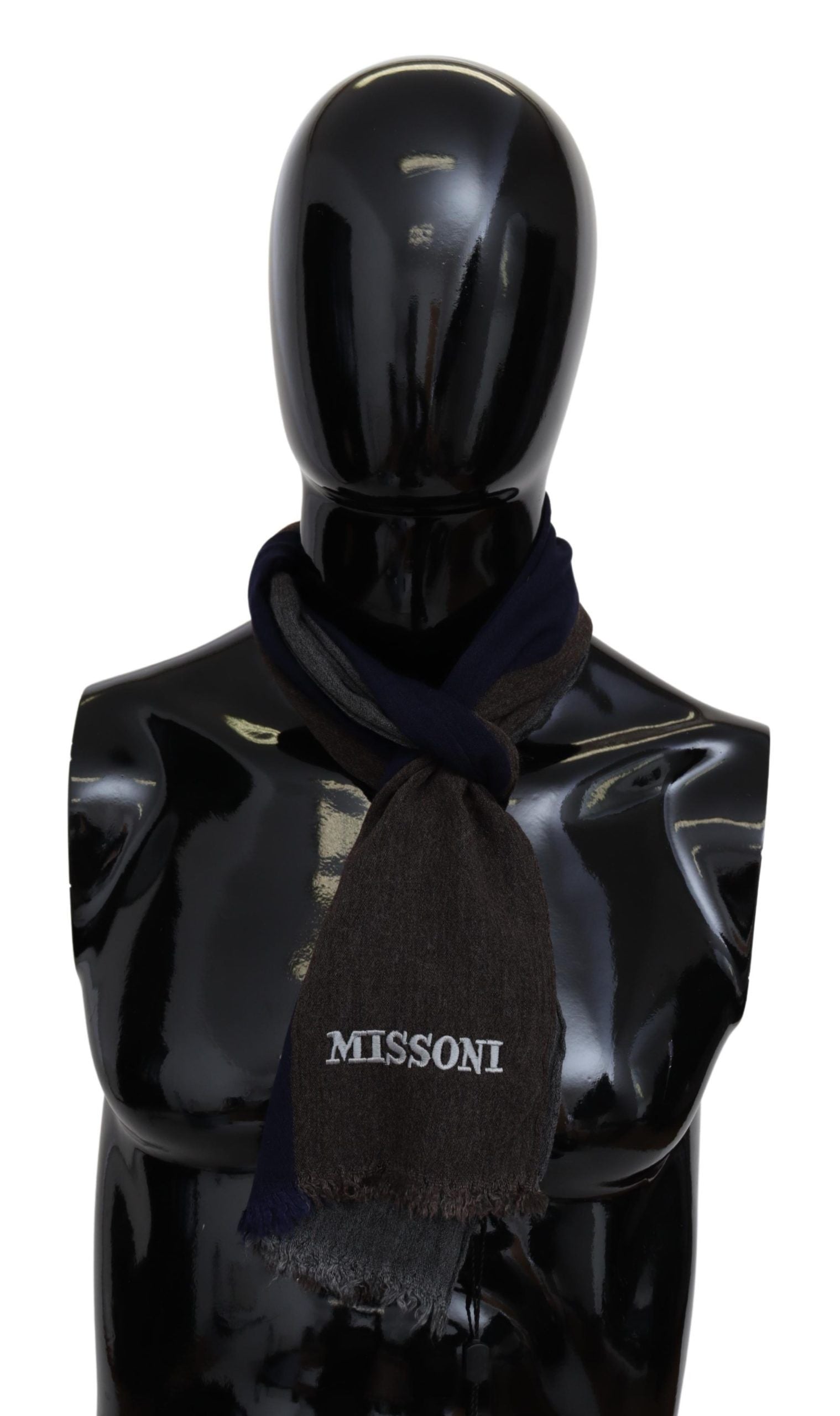 Elegant Multicolor Wool Scarf with Signature Embroidery - ventzia