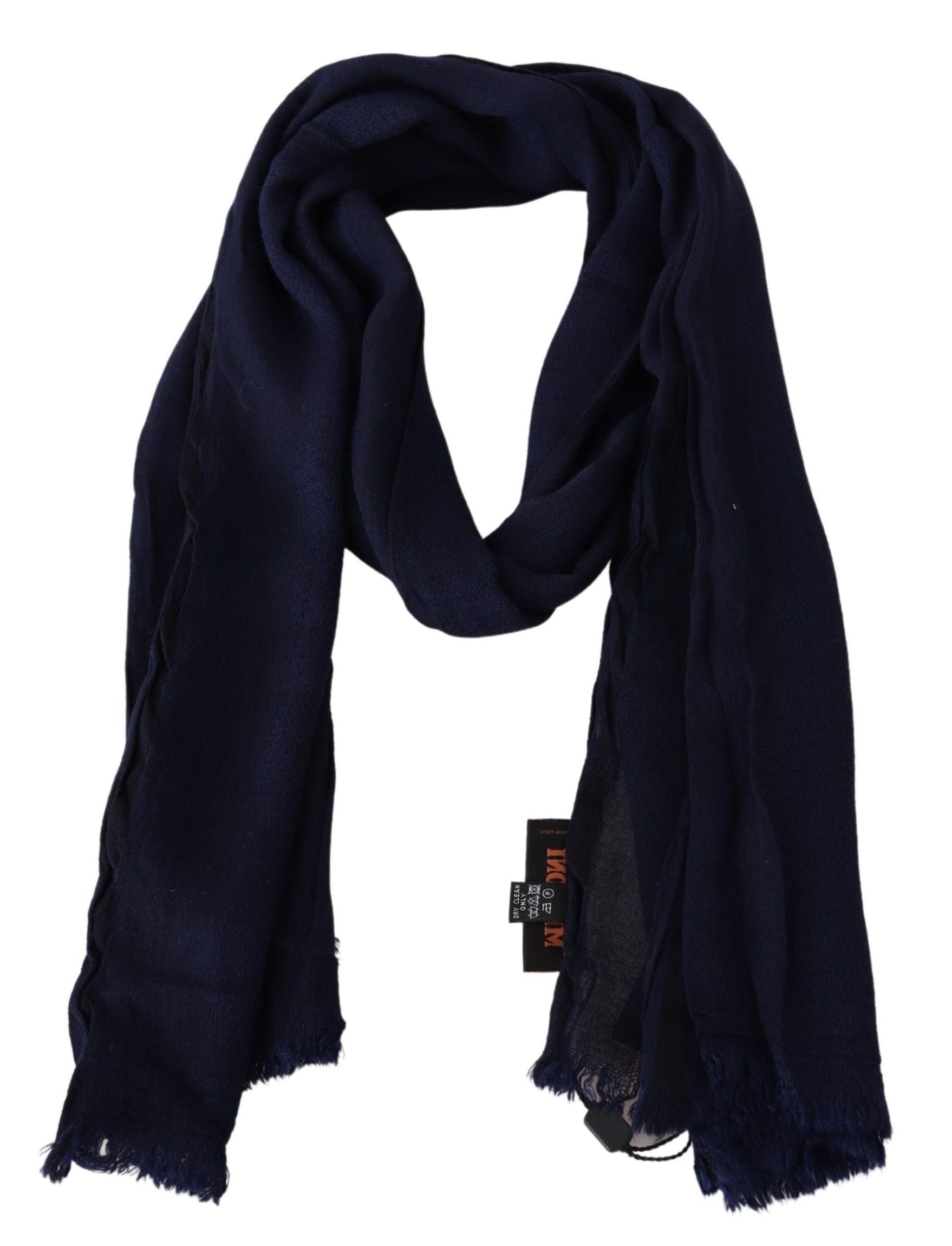 Elegant Blue Wool Scarf with Embroidered Logo - ventzia