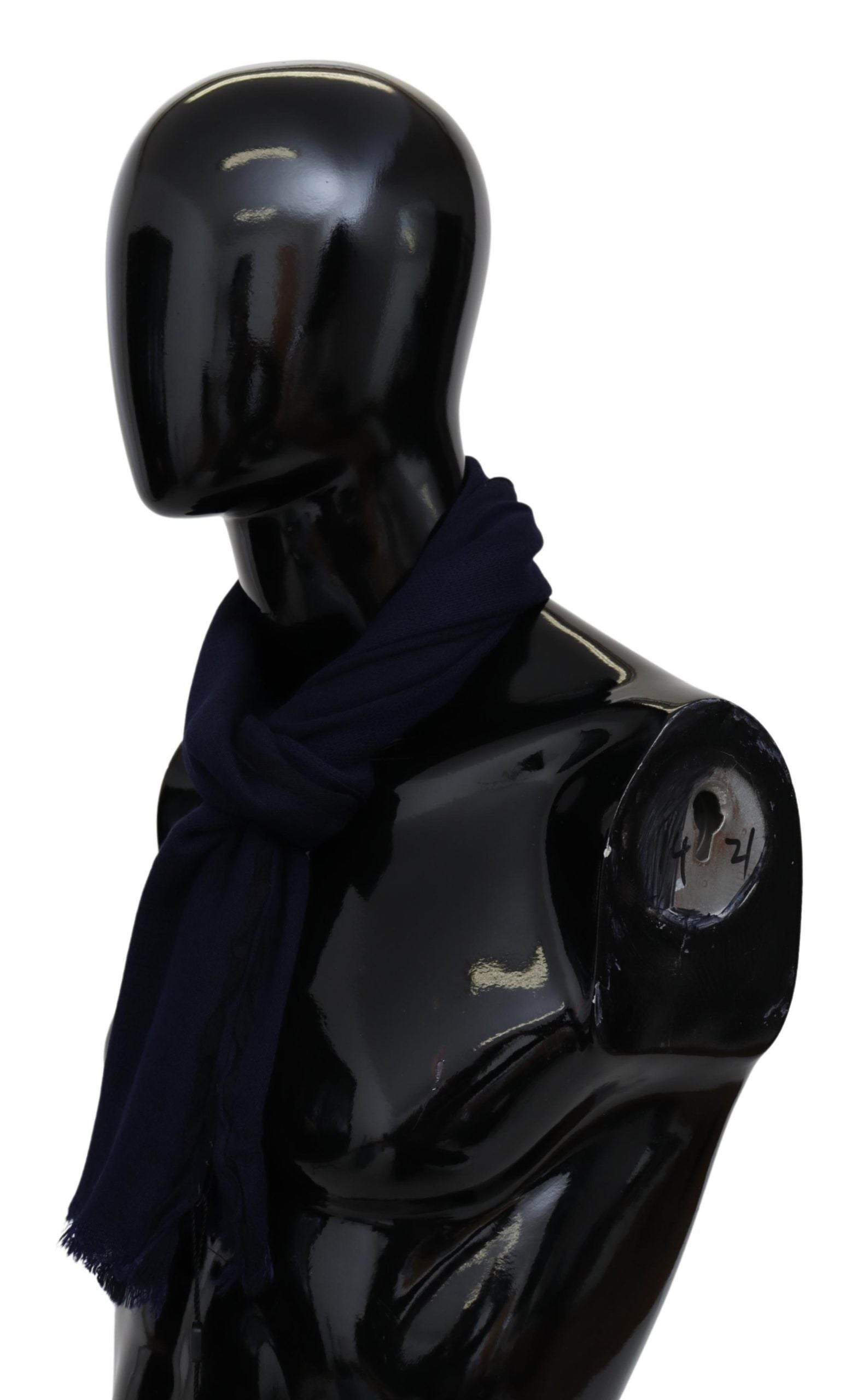 Elegant Blue Wool Scarf with Embroidered Logo - ventzia