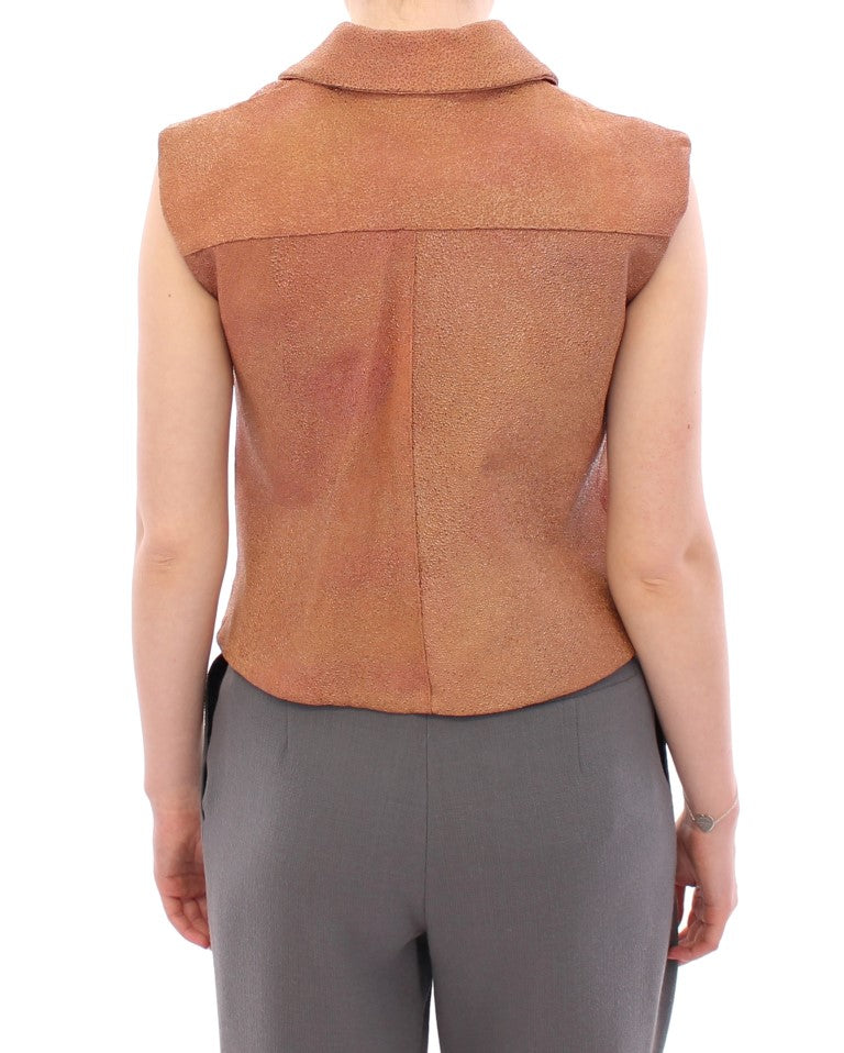 Sleeveless Leather Couture Vest in Rich Brown - ventzia