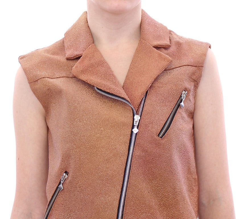 Sleeveless Leather Couture Vest in Rich Brown - ventzia