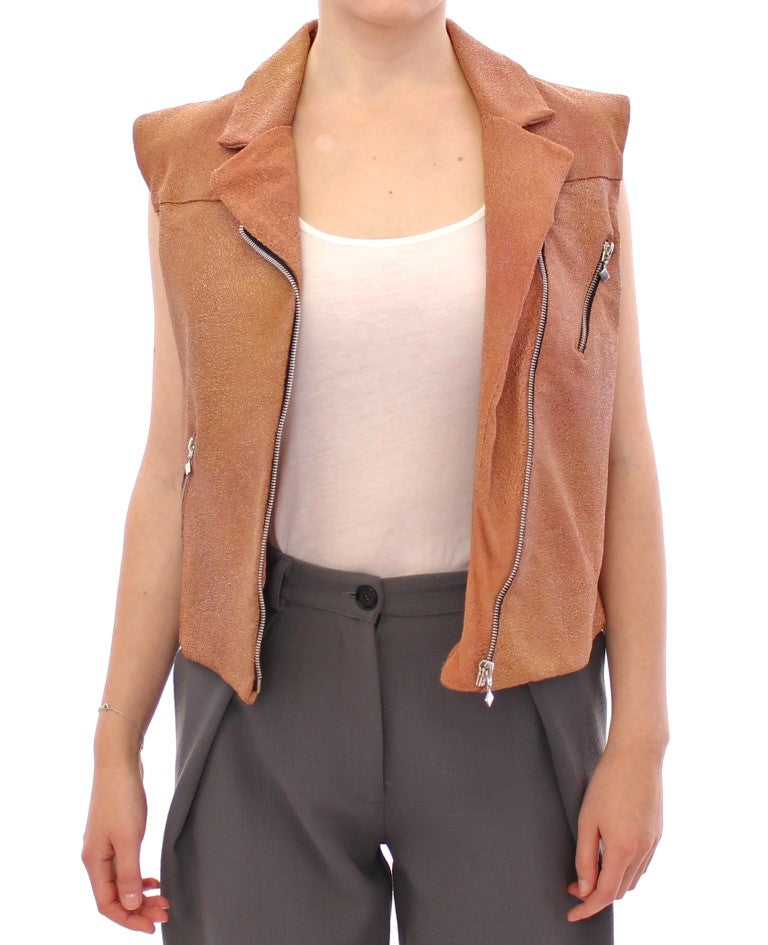 Sleeveless Leather Couture Vest in Rich Brown - ventzia